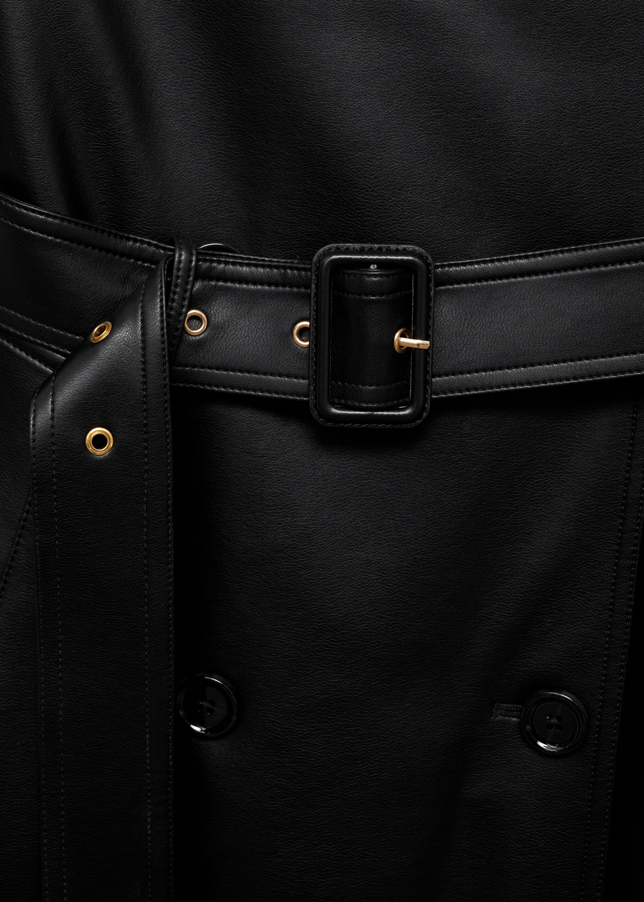 Trenchcoat mit Leder-Effekt - Detail des Artikels 8, Schwarz. Ref: 87034077-00.