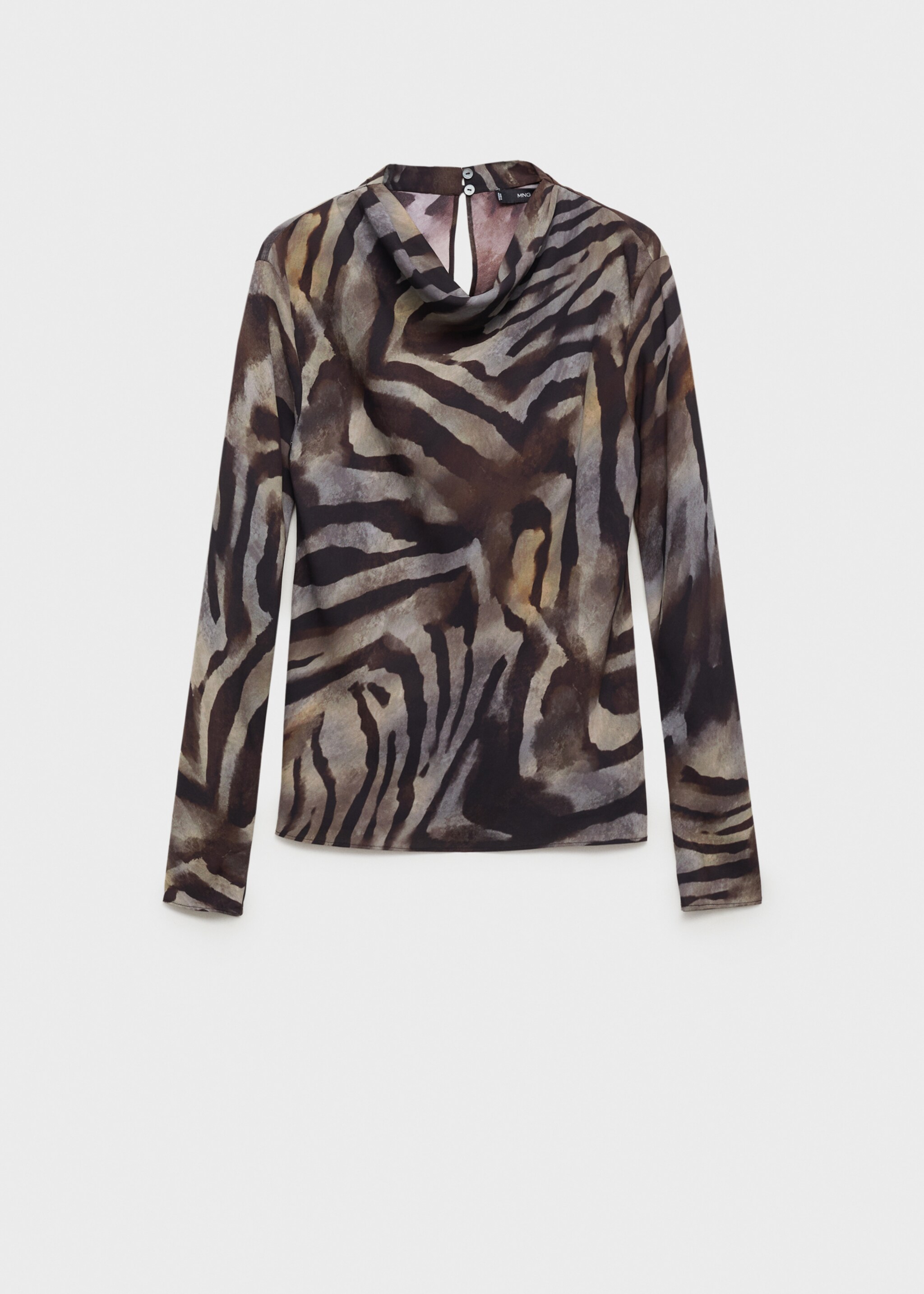 Zebra satin blouse - Article without model, Brown. Ref: 87034093-00.