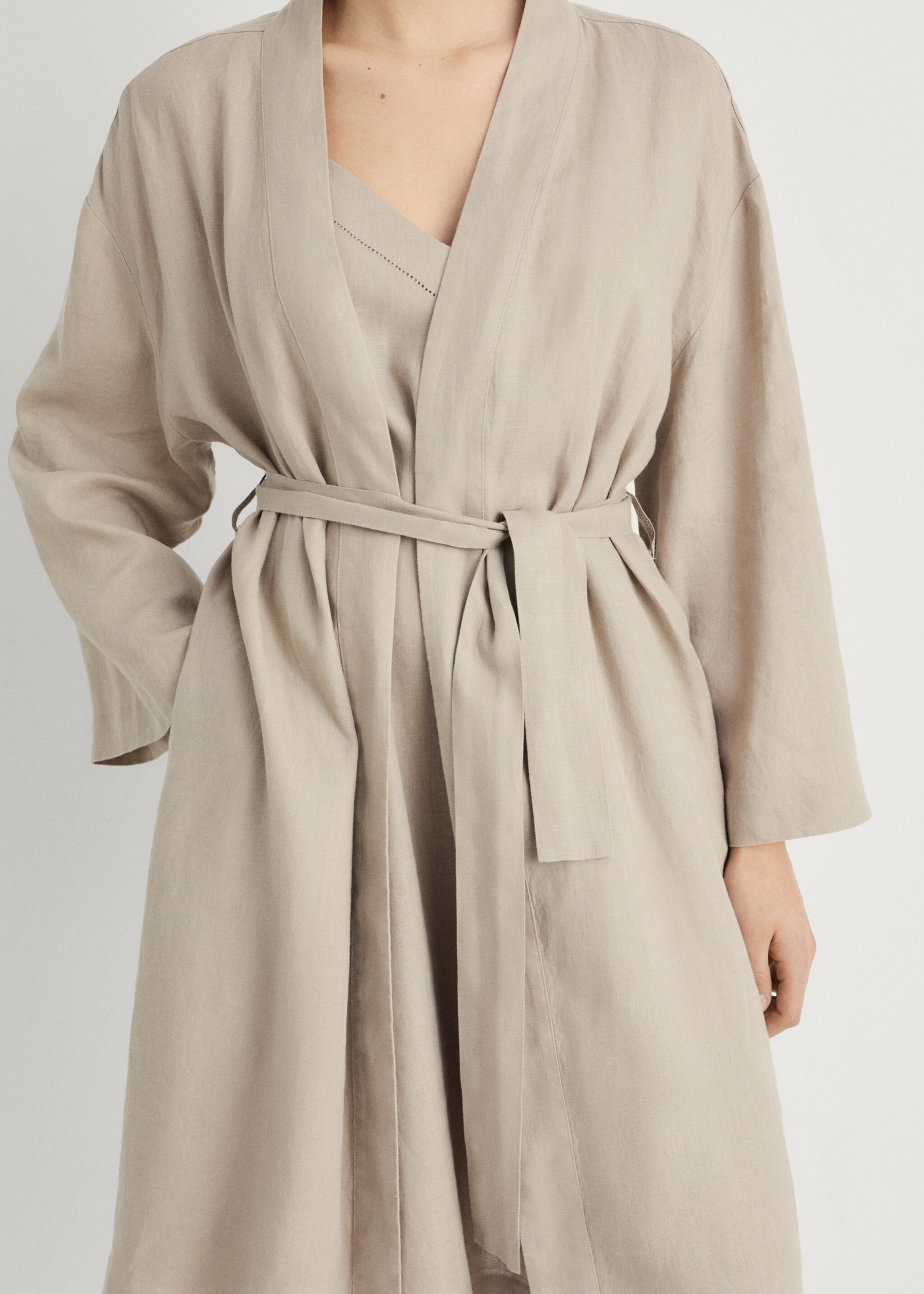 Linen home robe - Medium plane, Sand. Ref: 87034403-00.