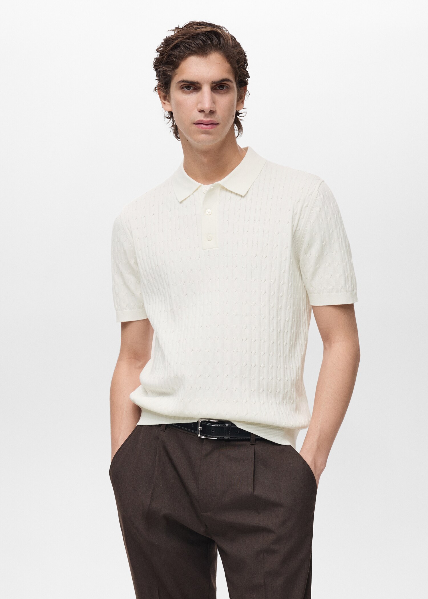 Polo maille torsadée 100 % coton - Plan moyen