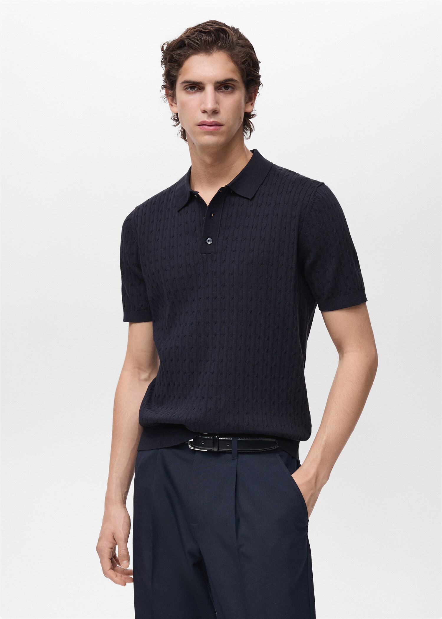 Polo maille torsadée 100 % coton - Plan moyen