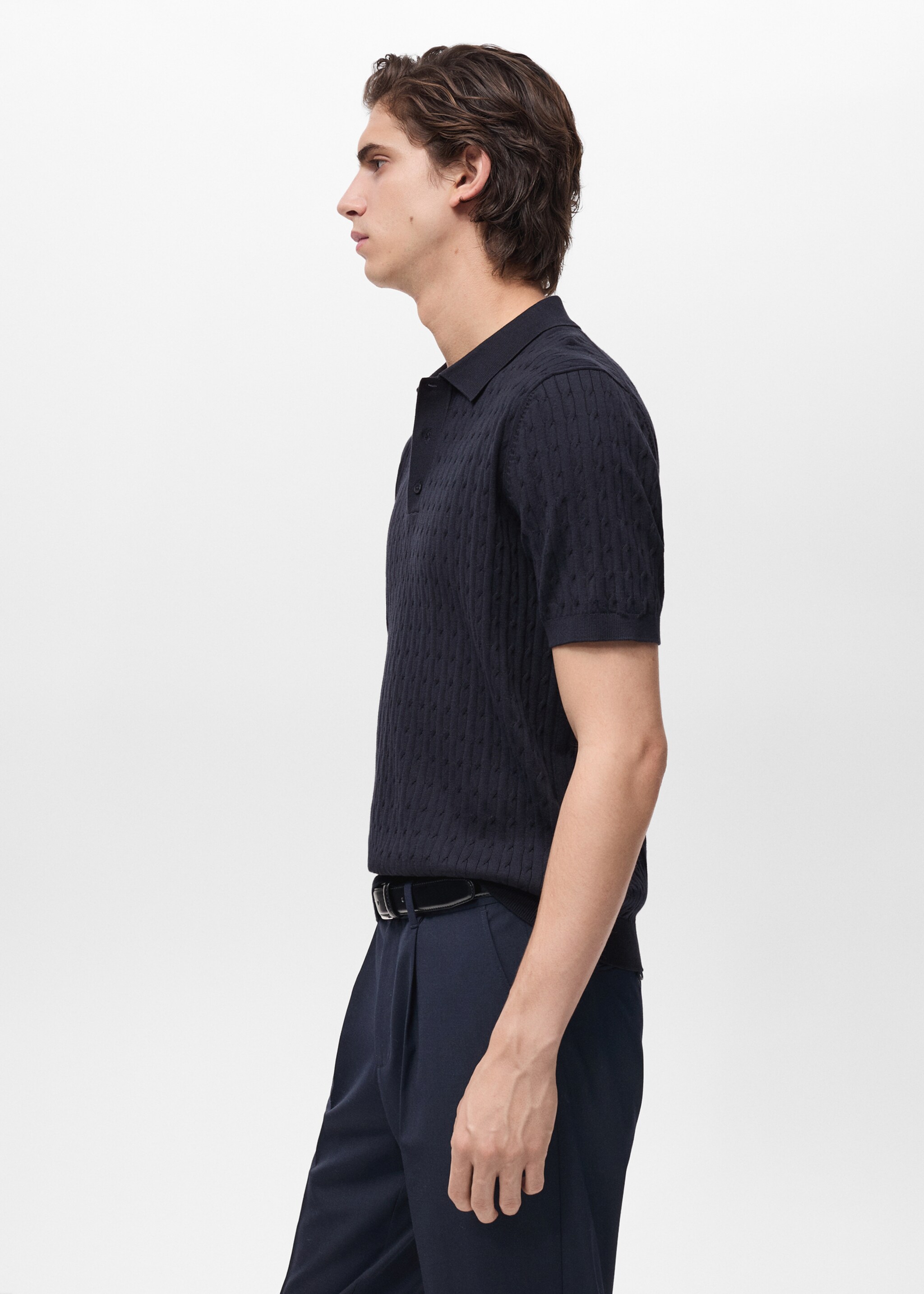 100% cotton braided knitted polo shirt - Details of the article 2, Night Blue. Ref: 87034411-00.