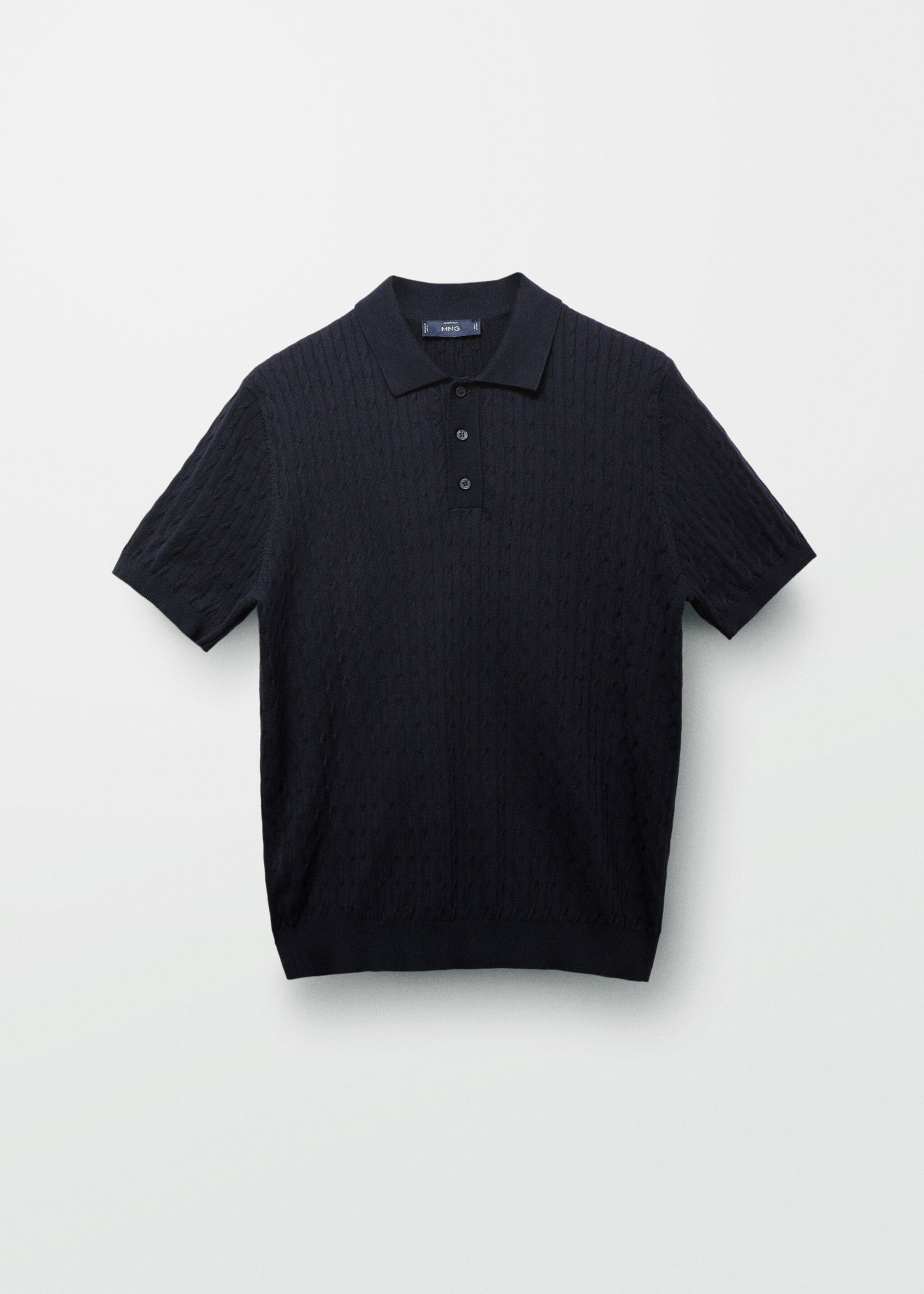 100% cotton braided knitted polo shirt - Details of the article 5, Night Blue. Ref: 87034411-00.