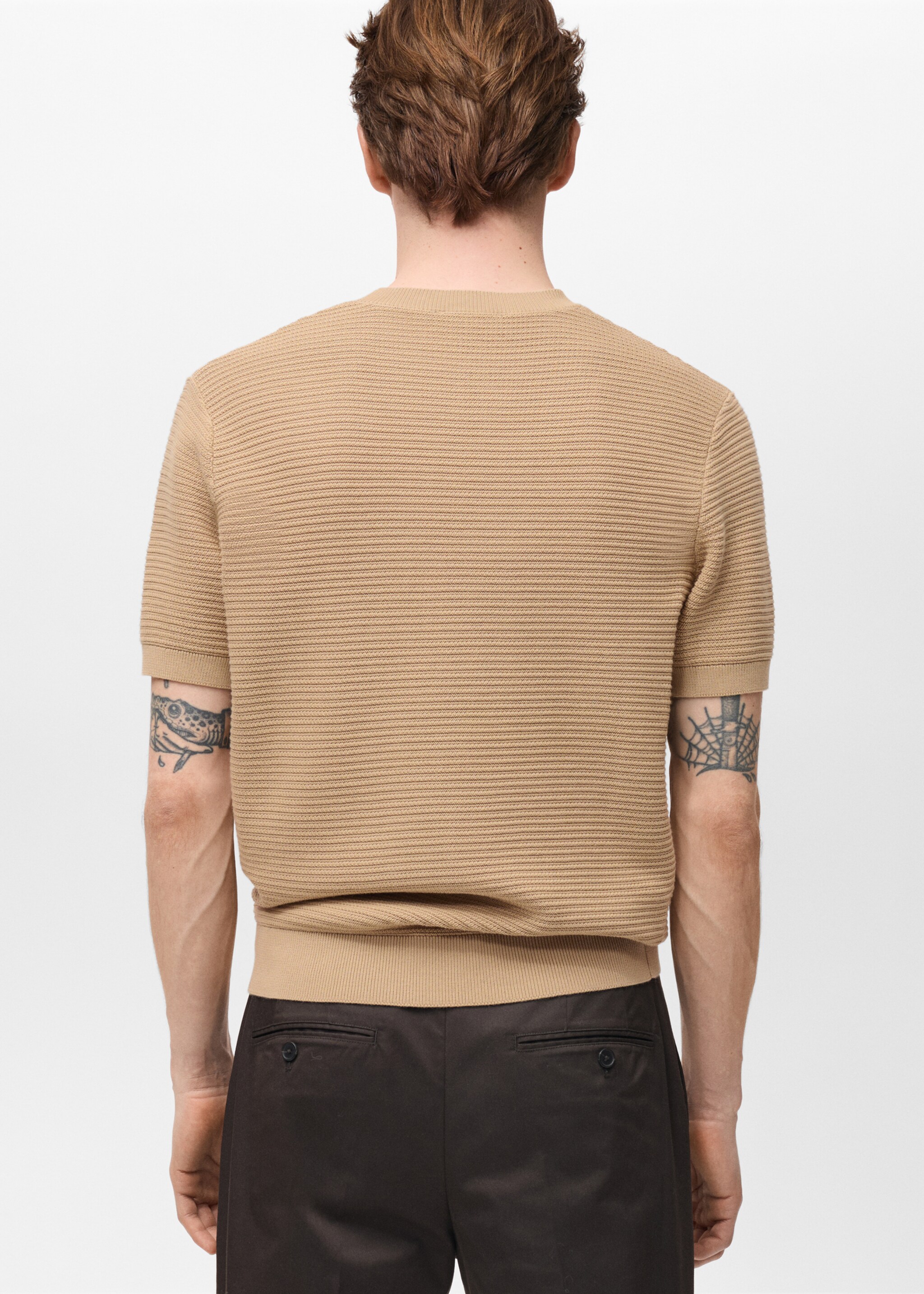 Structure thin knitwear t-shirt - Reverse of the article, Medium Brown. Ref: 87034412-00.