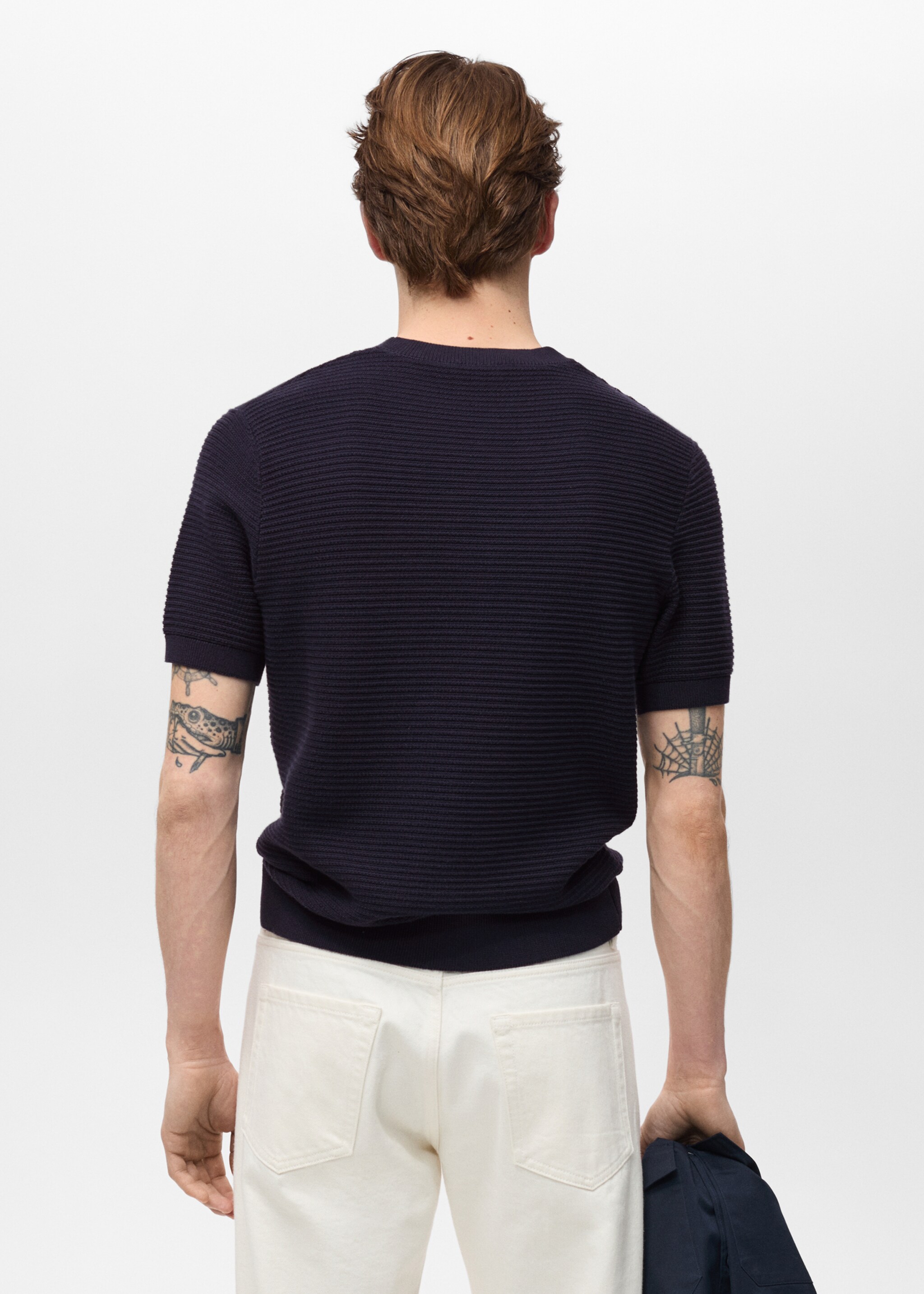 Structure thin knitwear t-shirt - Reverse of the article, Night Blue. Ref: 87034412-00.