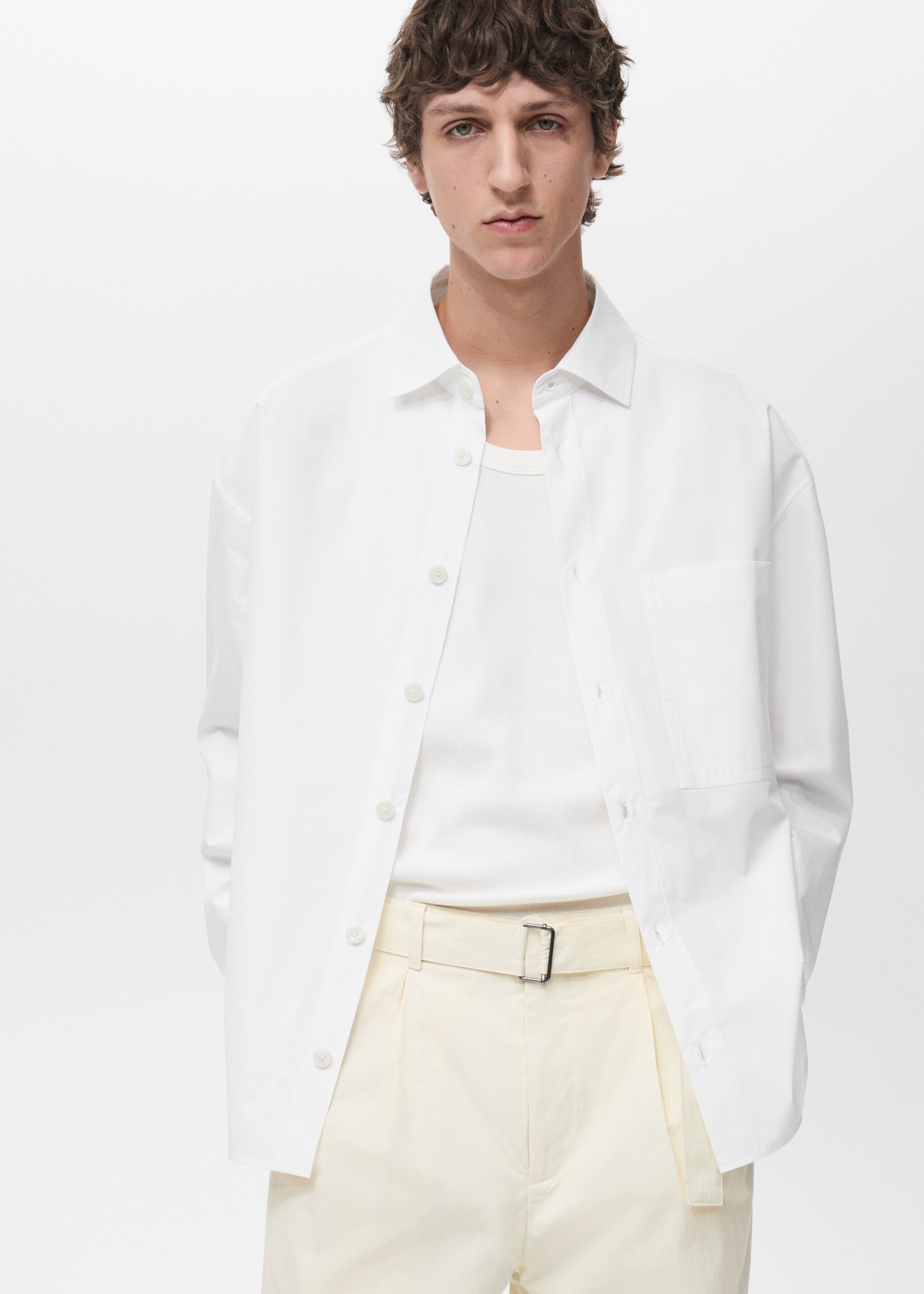 Chemise 100 % coton relaxed fit - Plan moyen, Blanc. Ref: 87034424-00.