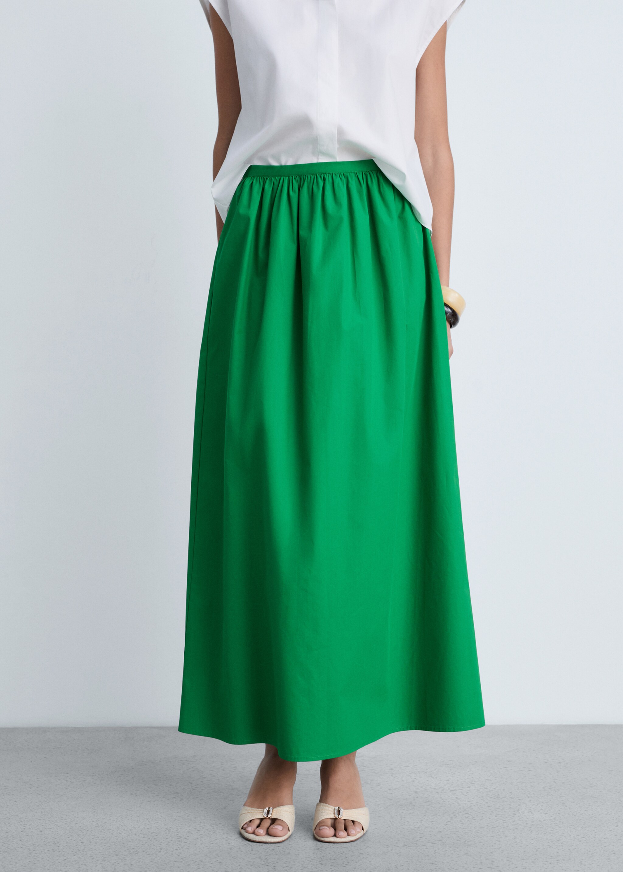 Flared cotton skirt - Medium plane, Green. Ref: 87034778-00.