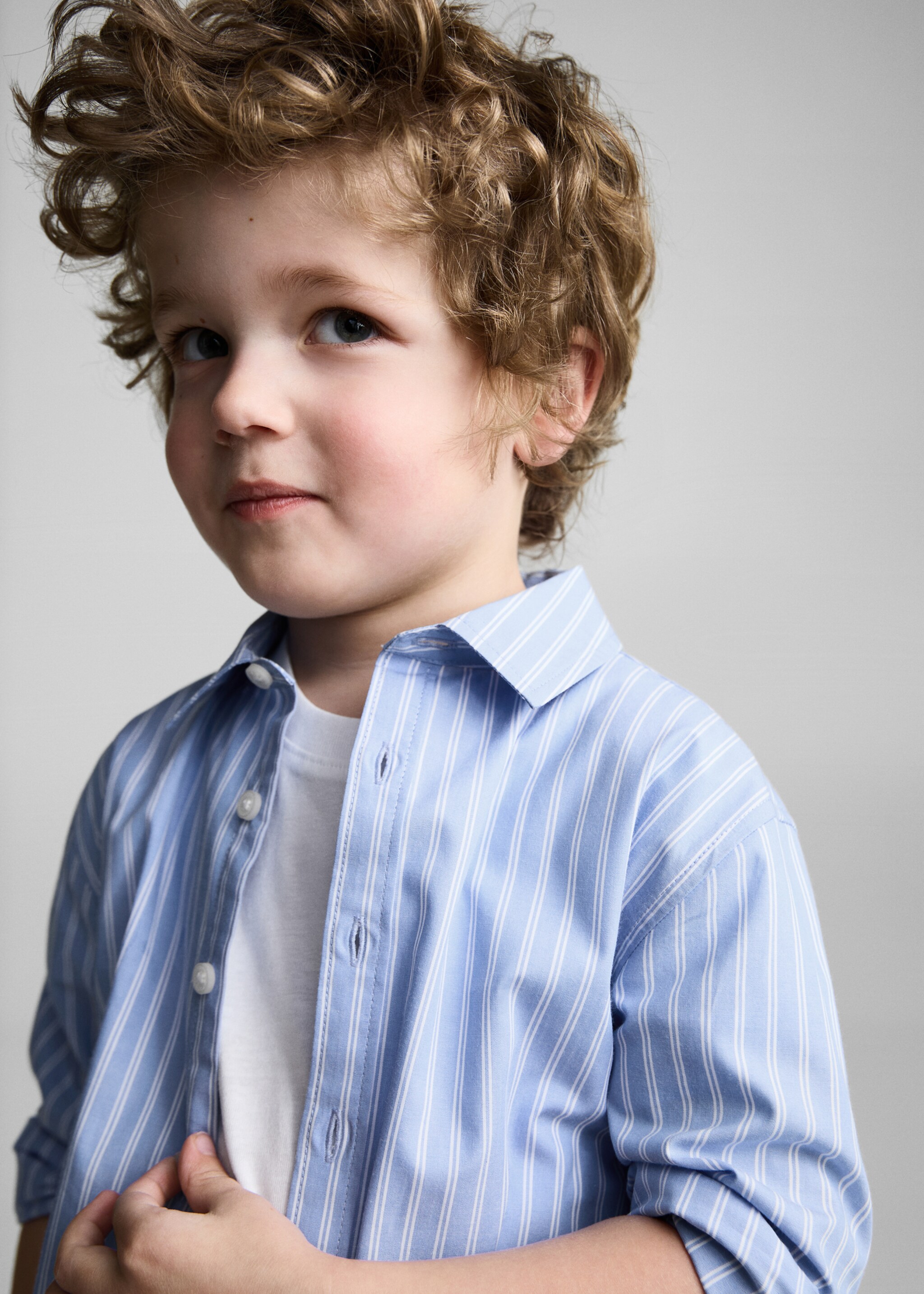 100% cotton striped shirt - Details of the article 1, Sky Blue. Ref: 87034792-00.