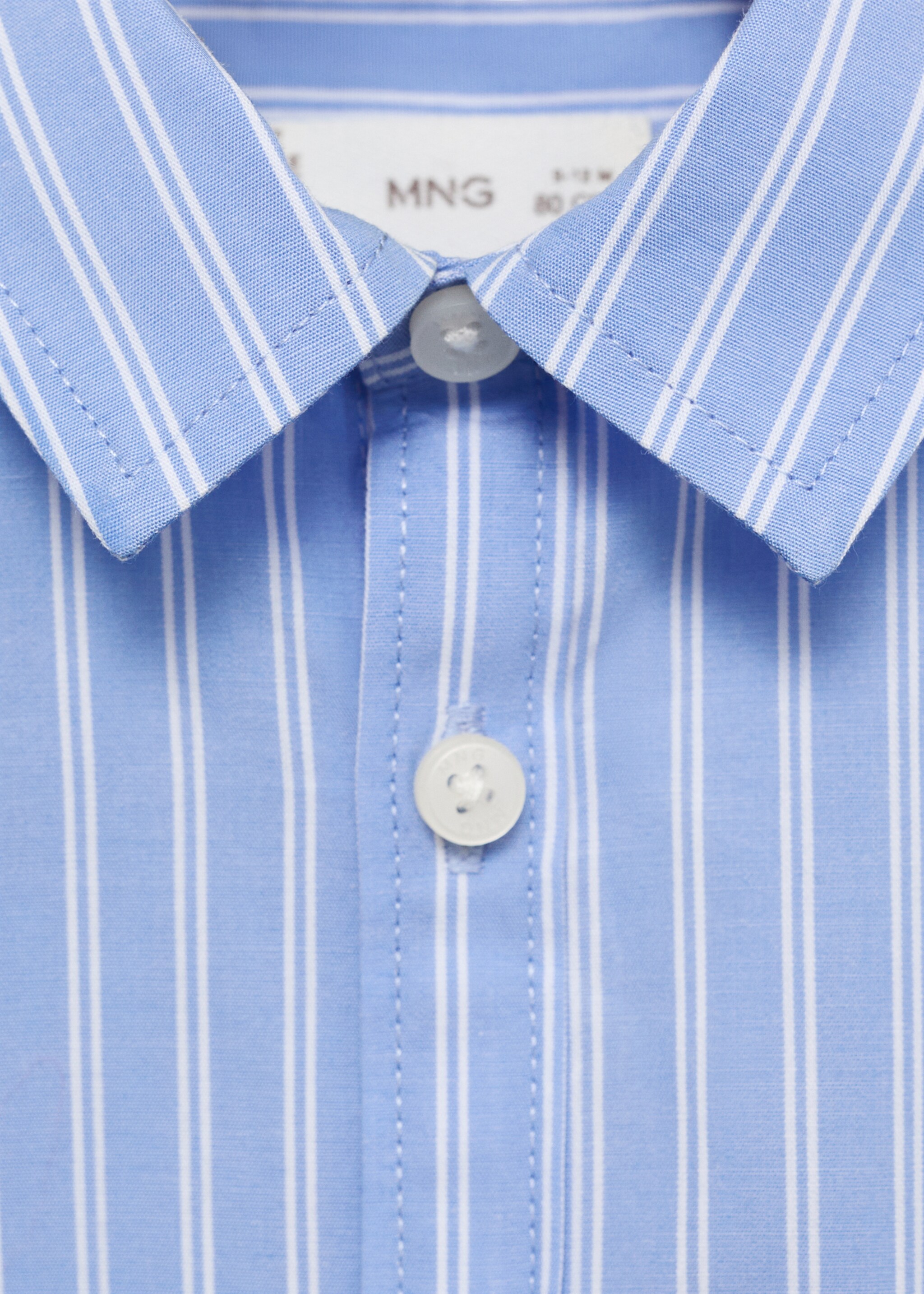 100% cotton striped shirt - Details of the article 8, Sky Blue. Ref: 87034792-00.