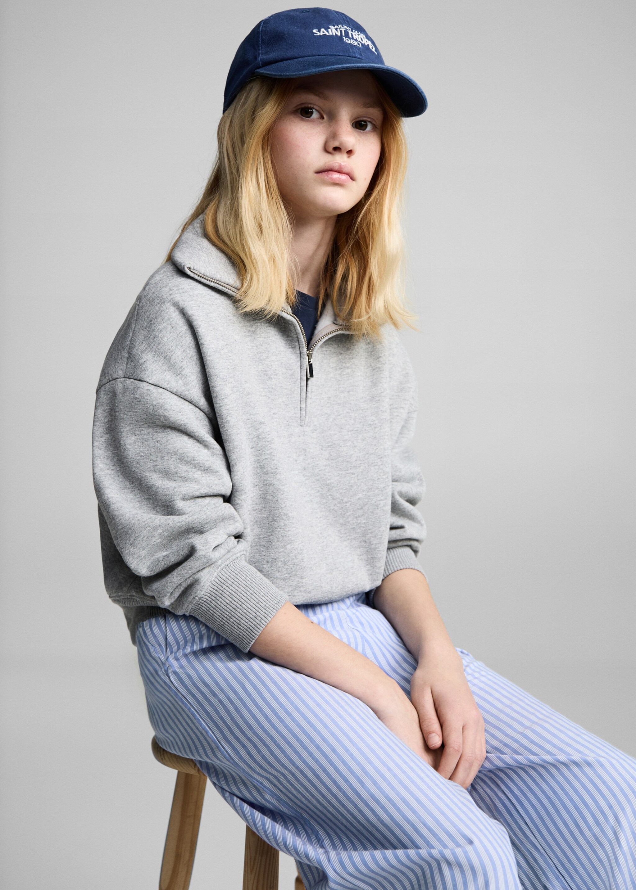 Striped cotton trousers - Details of the article 2, Blue. Ref: 87034796-00.