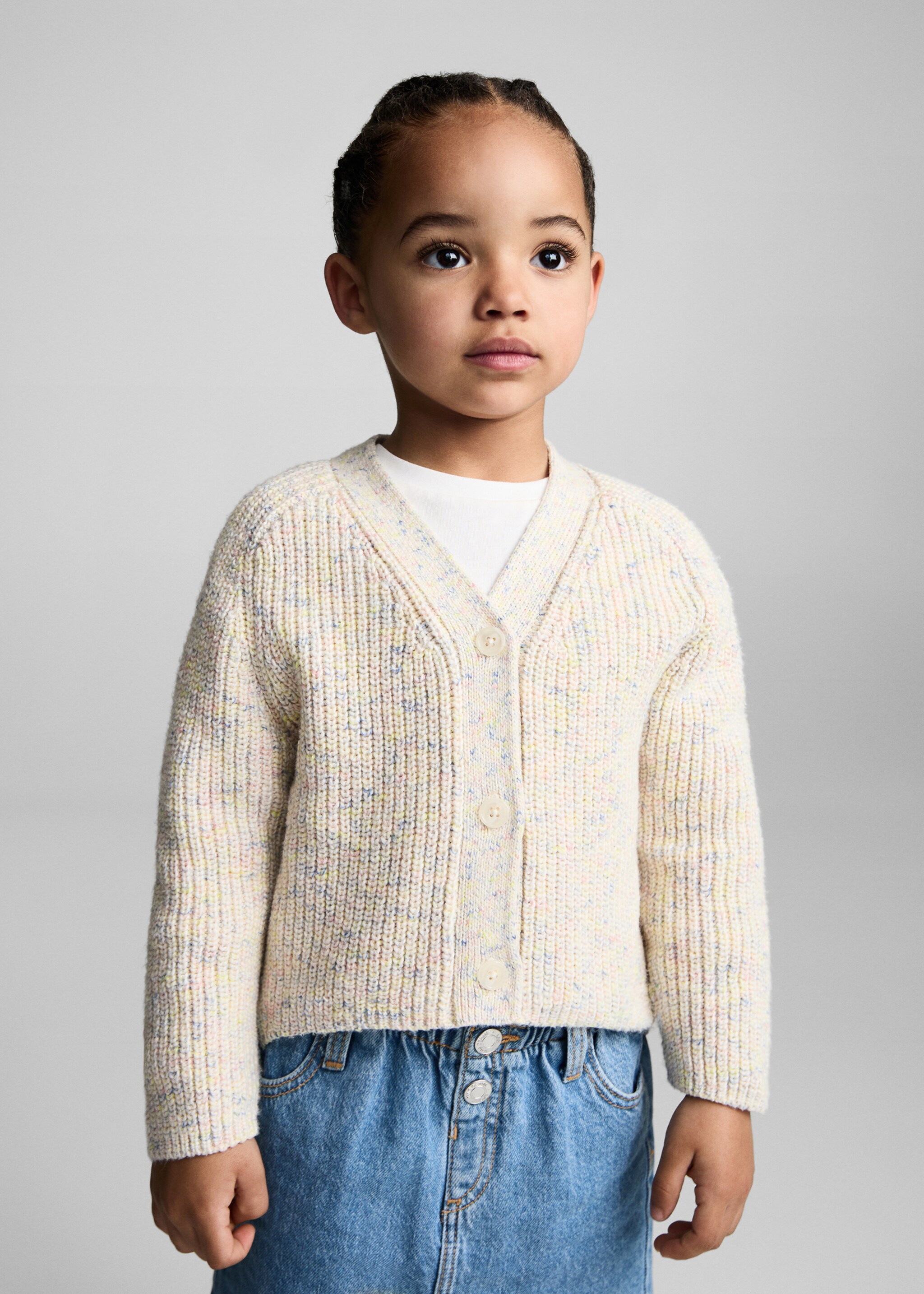 Flecked knit cardigan - Medium plane, Ecru. Ref: 87034797-00.