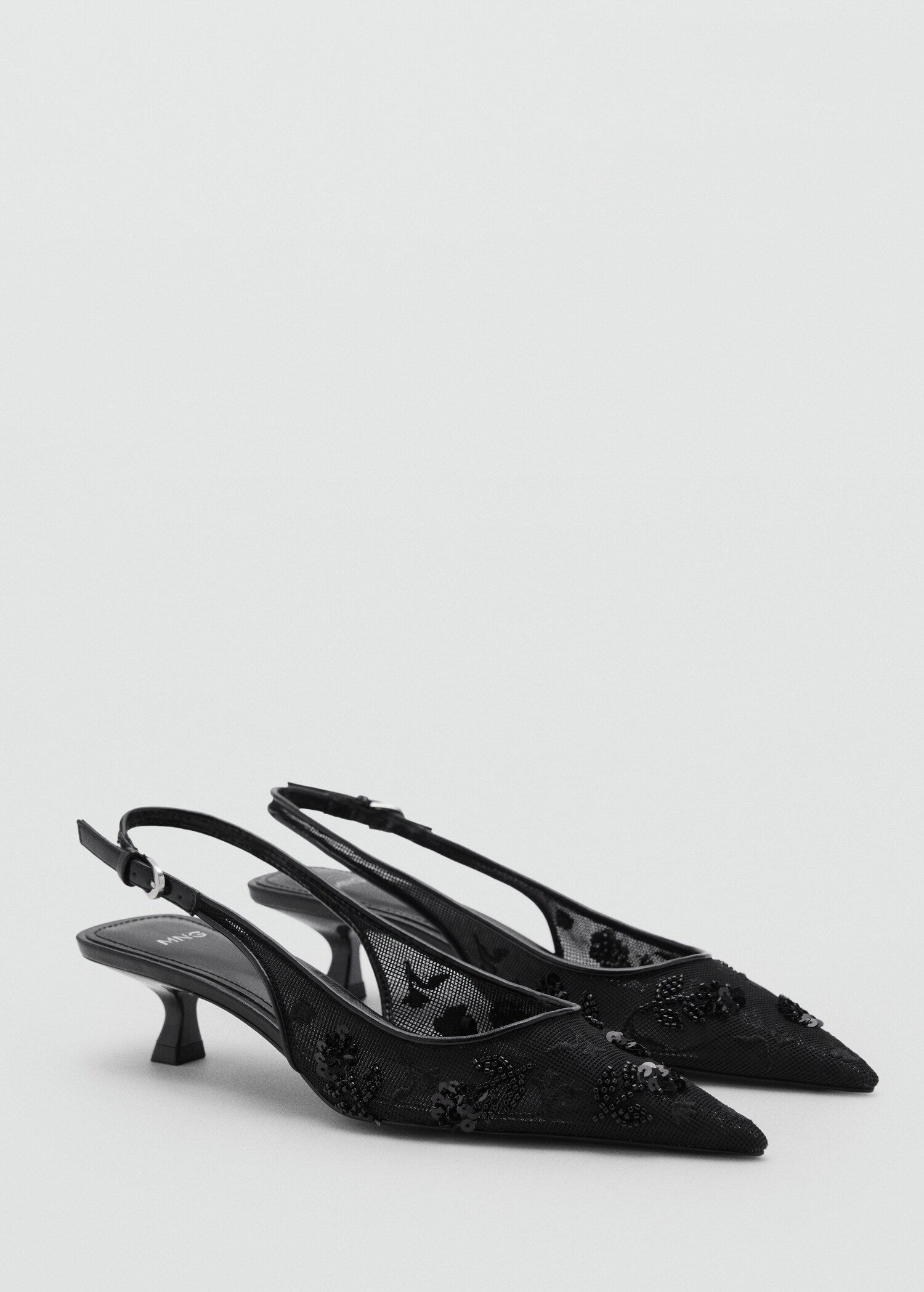 Mesh kitten-heel shoes with sequin-embroidery - Women | MANGO OUTLET USA