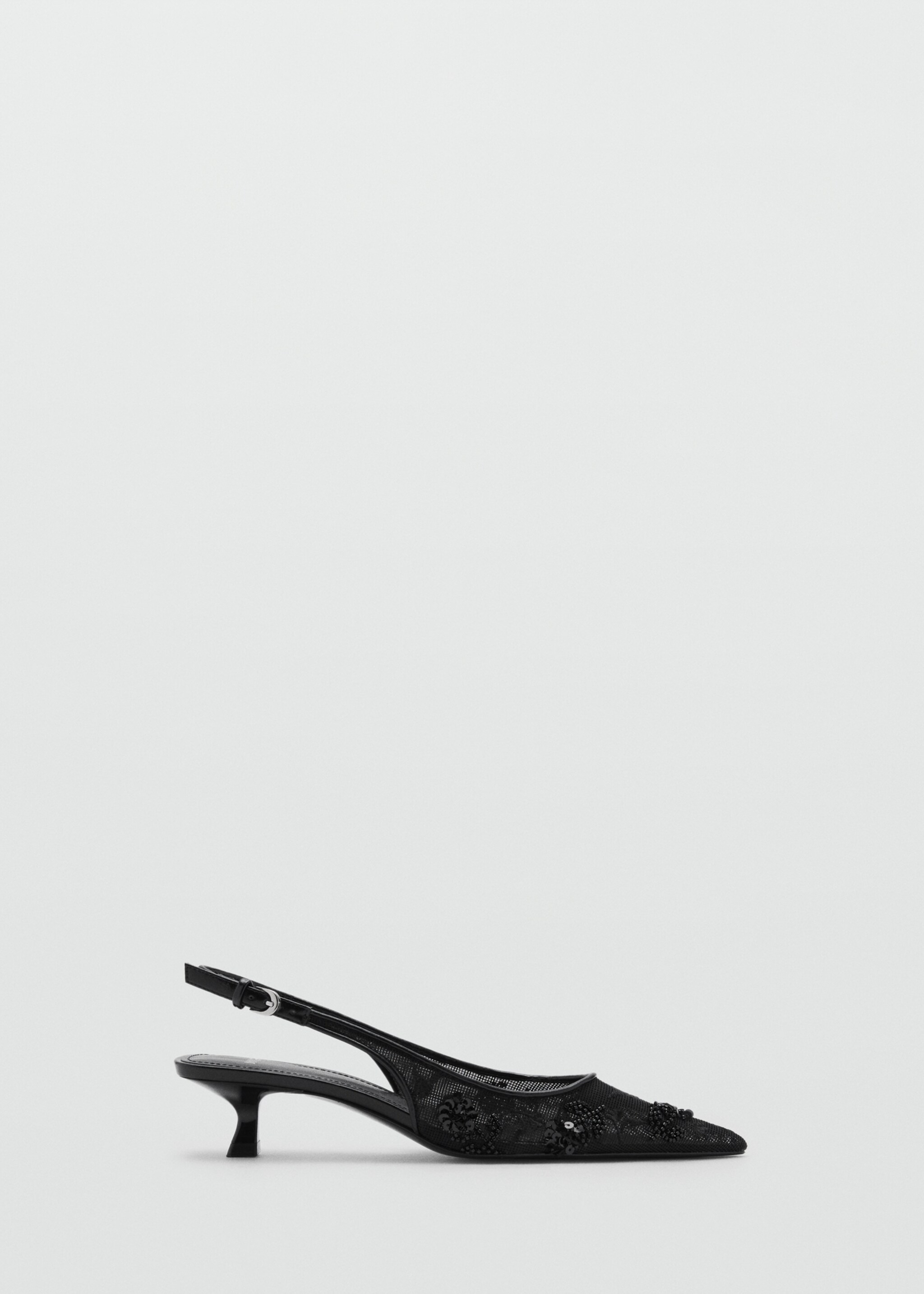 Chaussures talon kitten heel en maille filet paillettes brodées - Article sans modèle, Noir. Ref: 87035140-00.