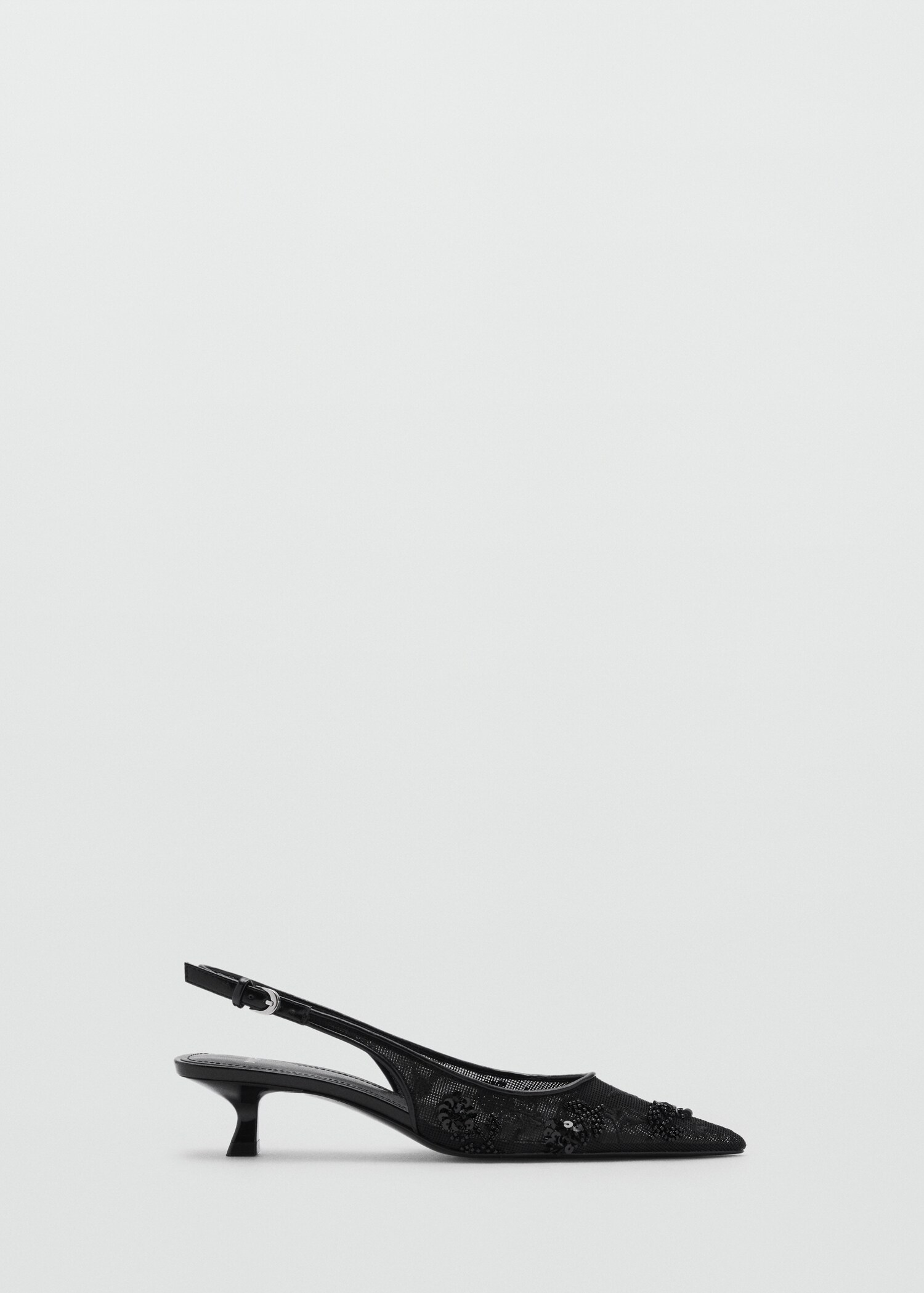 Chaussures talon kitten heel en maille filet paillettes brodées - Article sans modèle
