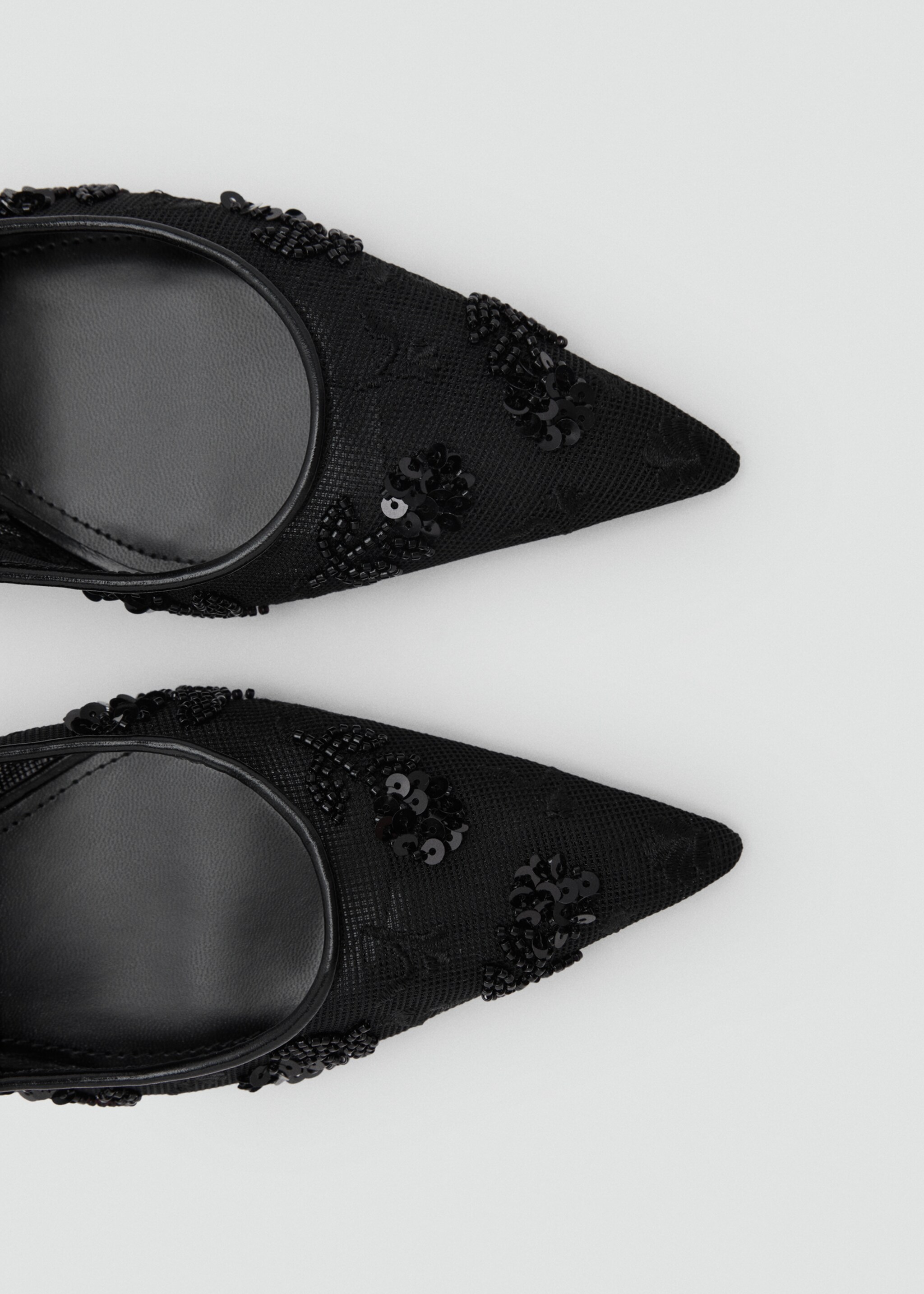 Chaussures talon kitten heel en maille filet paillettes brodées - Détail de l'article 1, Noir. Ref: 87035140-00.