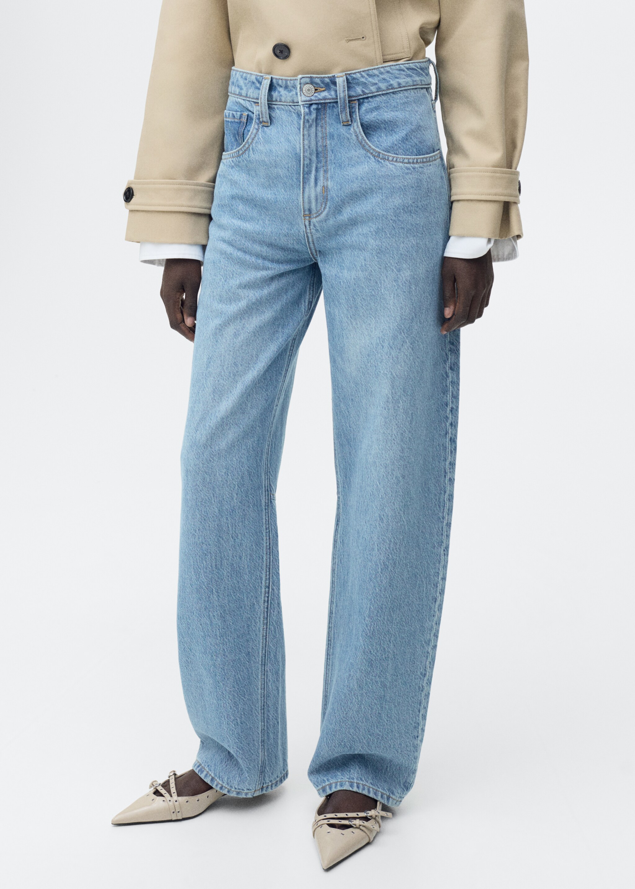 Jean balloon taille haute - Plan moyen, Bleu moyen. Ref: 87035741-00.