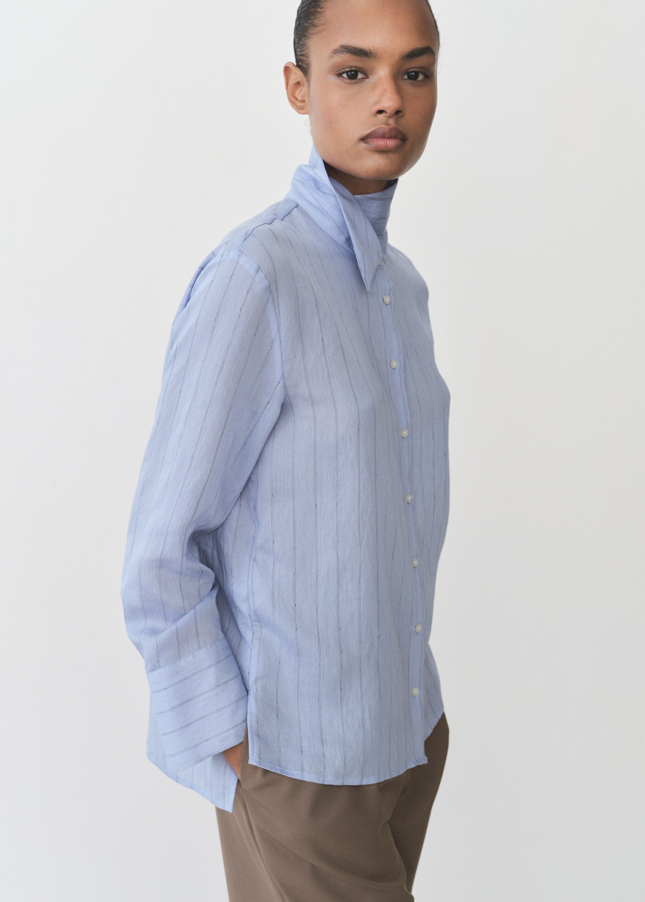 Stripe-print shirt - Details of the article 2, Blue. Ref: 87035744-00.