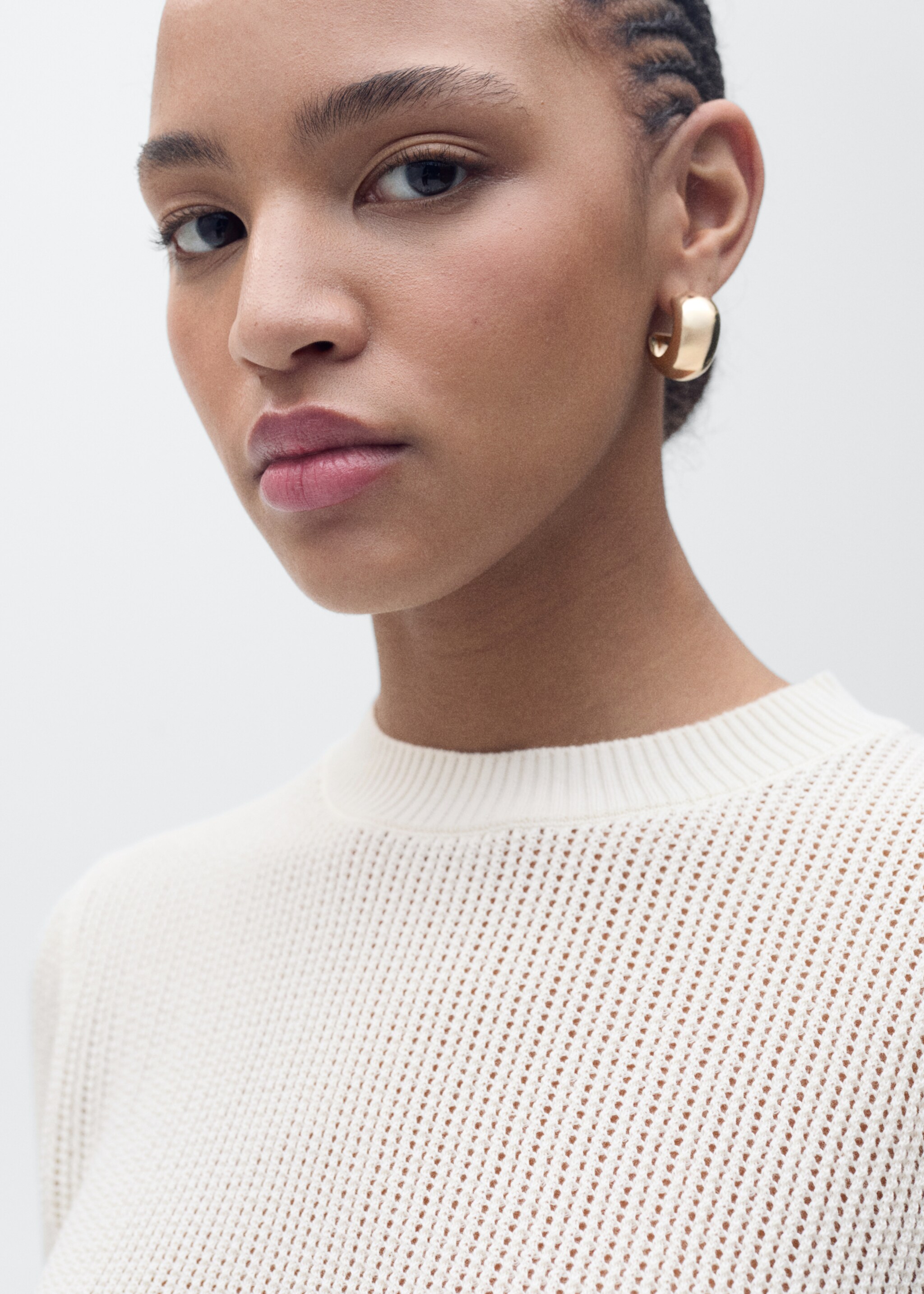 Short-sleeved openwork knitted sweater - Details of the article 1, Ecru. Ref: 87035747-00.