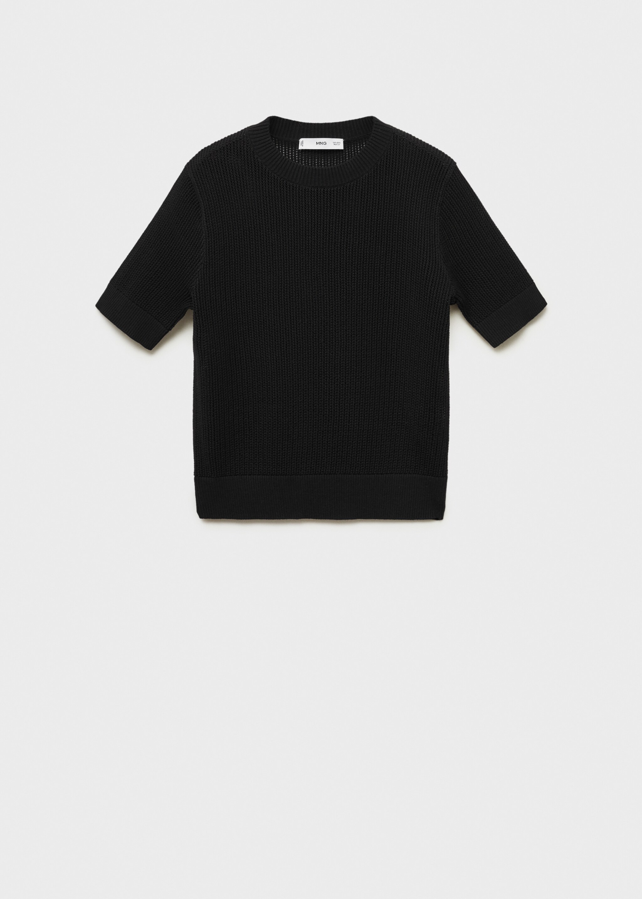 Short-sleeved openwork knitted sweater - Article without model, Black. Ref: 87035747-00.