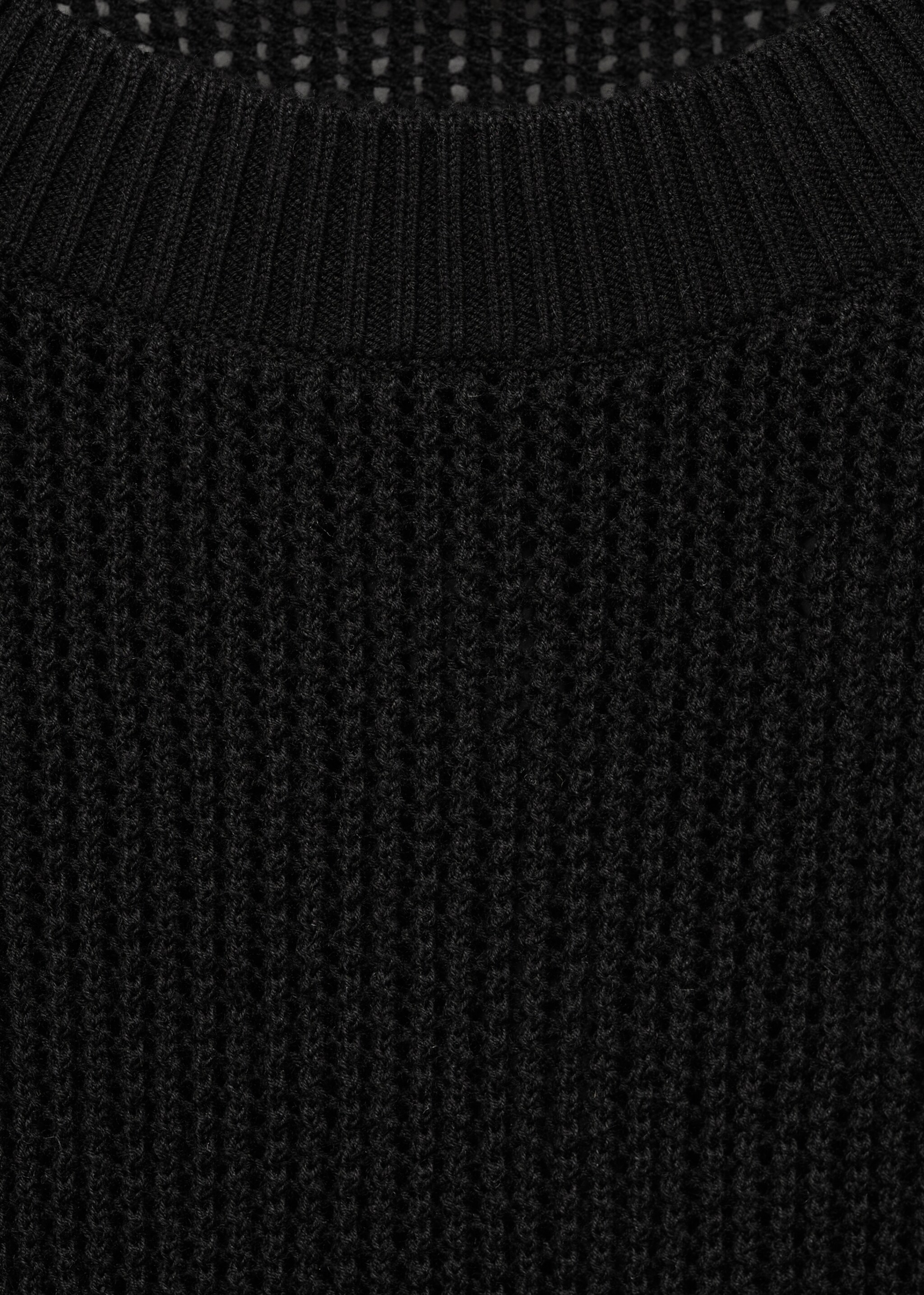 Short-sleeved openwork knitted sweater - Details of the article 8, Black. Ref: 87035747-00.