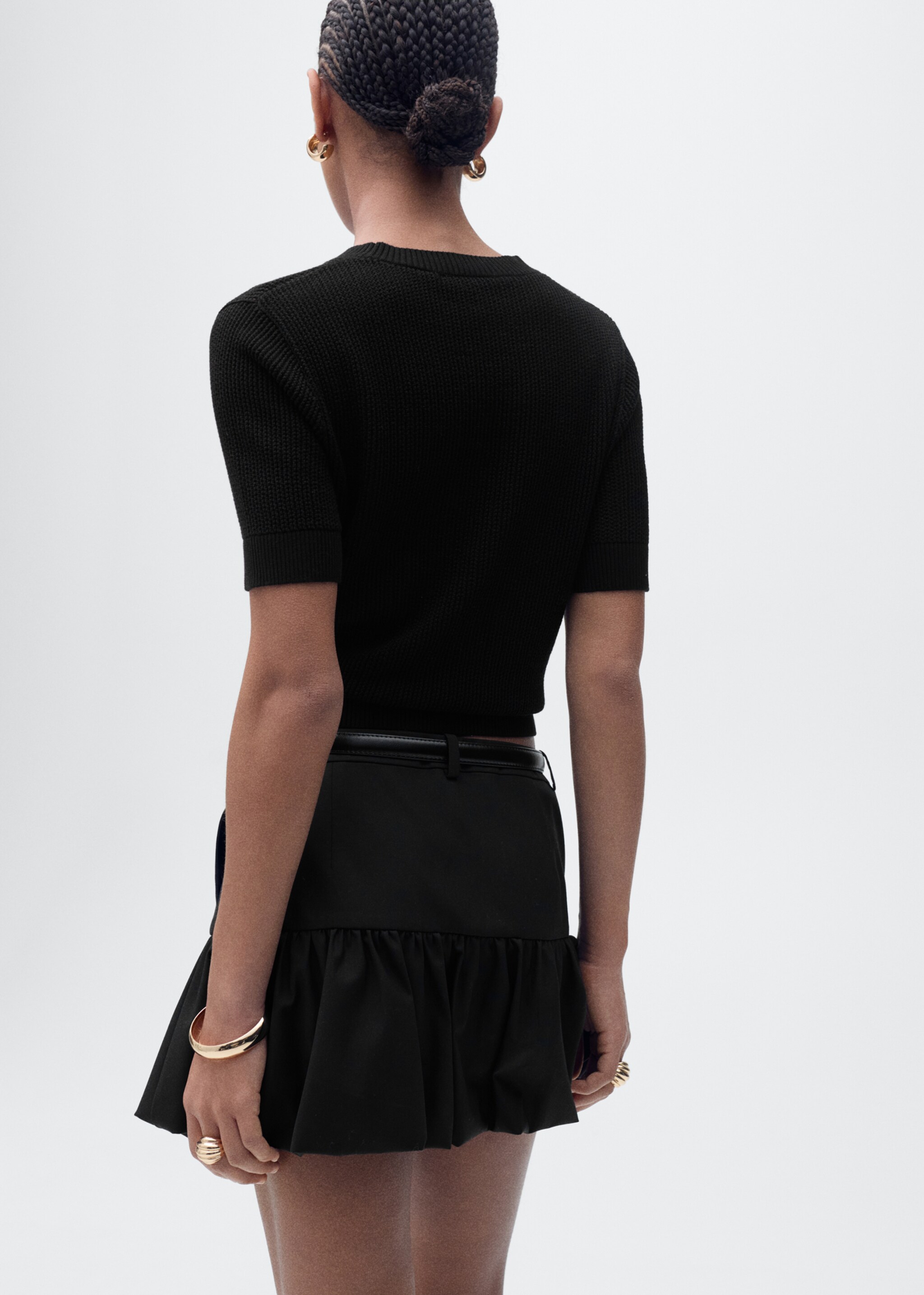 Short-sleeved openwork knitted sweater - Reverse of the article, Black. Ref: 87035747-00.