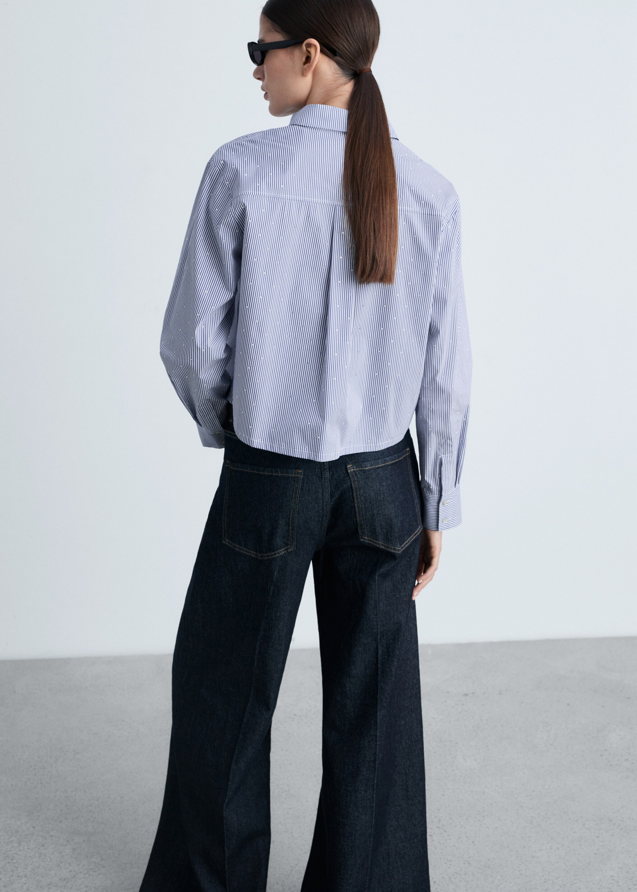 Striped shirt with rhinestone detail - Reverse of the article, Sky Blue. Ref: 87035748-00.