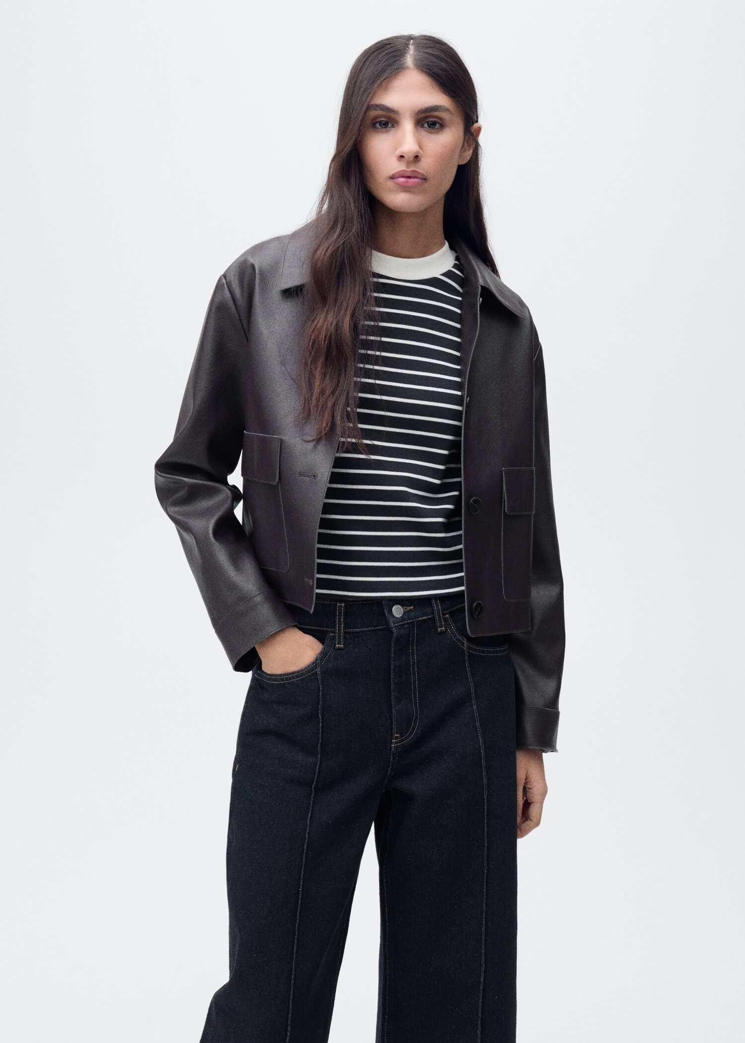 Wide leg cropped jeans with seam detail - Details of the article 1