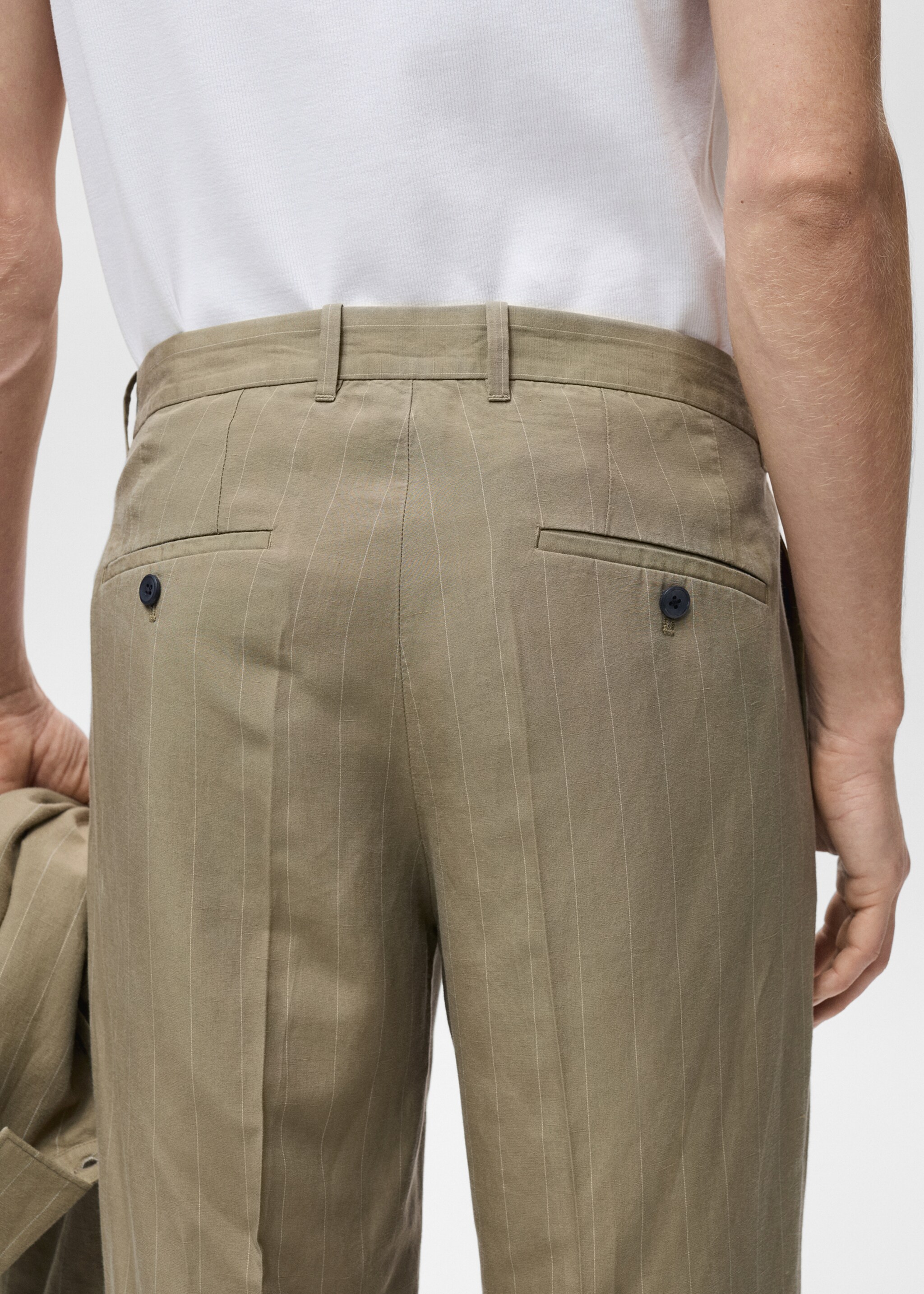 Pinstripe linen trousers - Details of the article 6, Khaki. Ref: 87035918-00.
