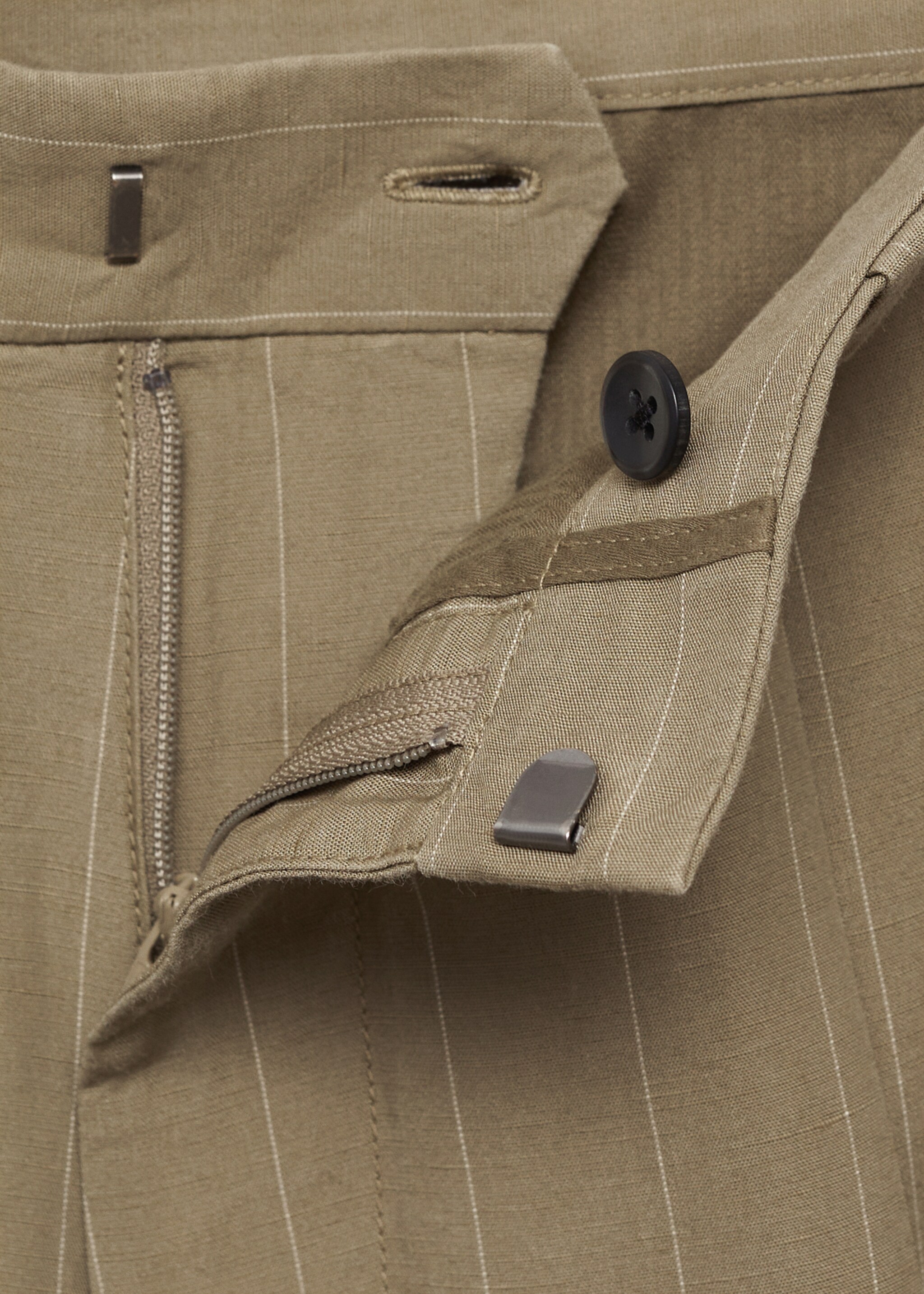 Pinstripe linen trousers - Details of the article 8, Khaki. Ref: 87035918-00.