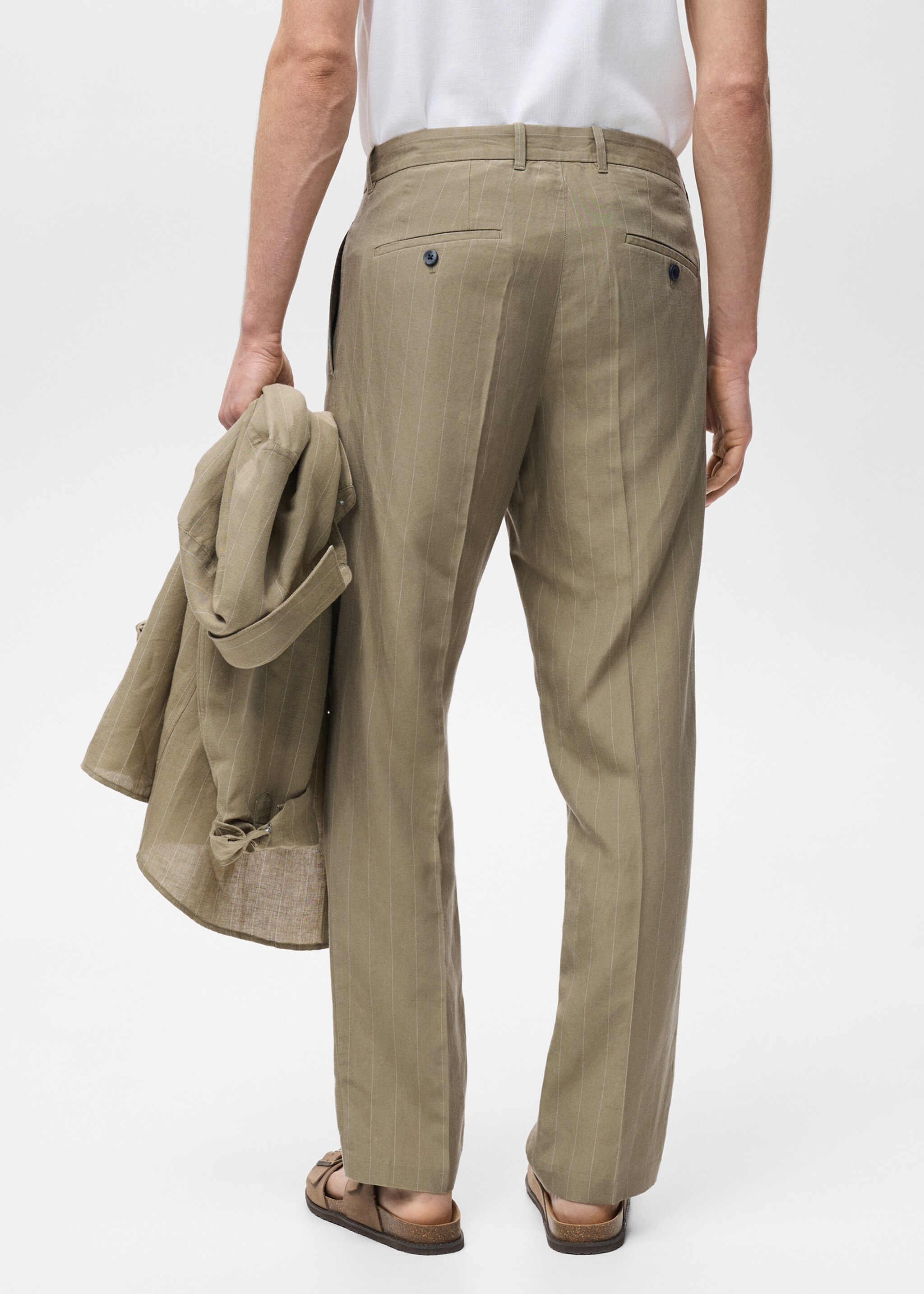 Pinstripe linen trousers - Reverse of the article, Khaki. Ref: 87035918-00.