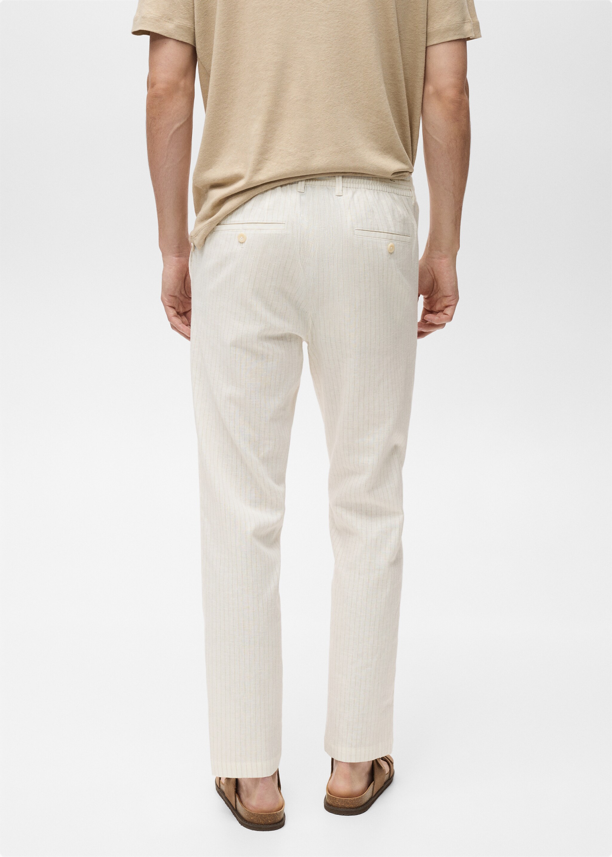 Pantalón lino raya diplomática - Reverso del artículo, Blanco marfil. Ref: 87035919-00.