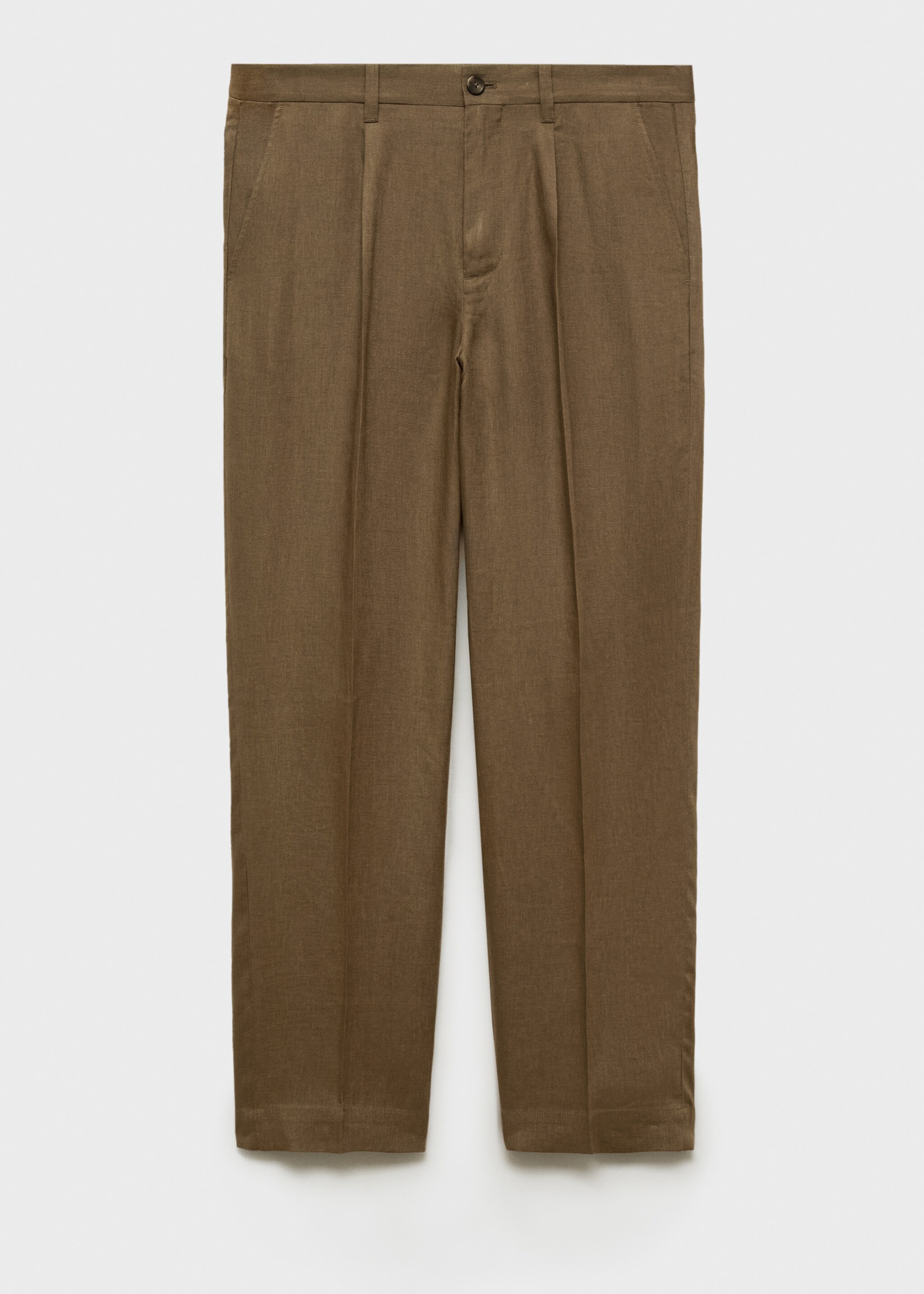 100% linen pleated trousers - Article without model, Medium Green. Ref: 87035920-00.