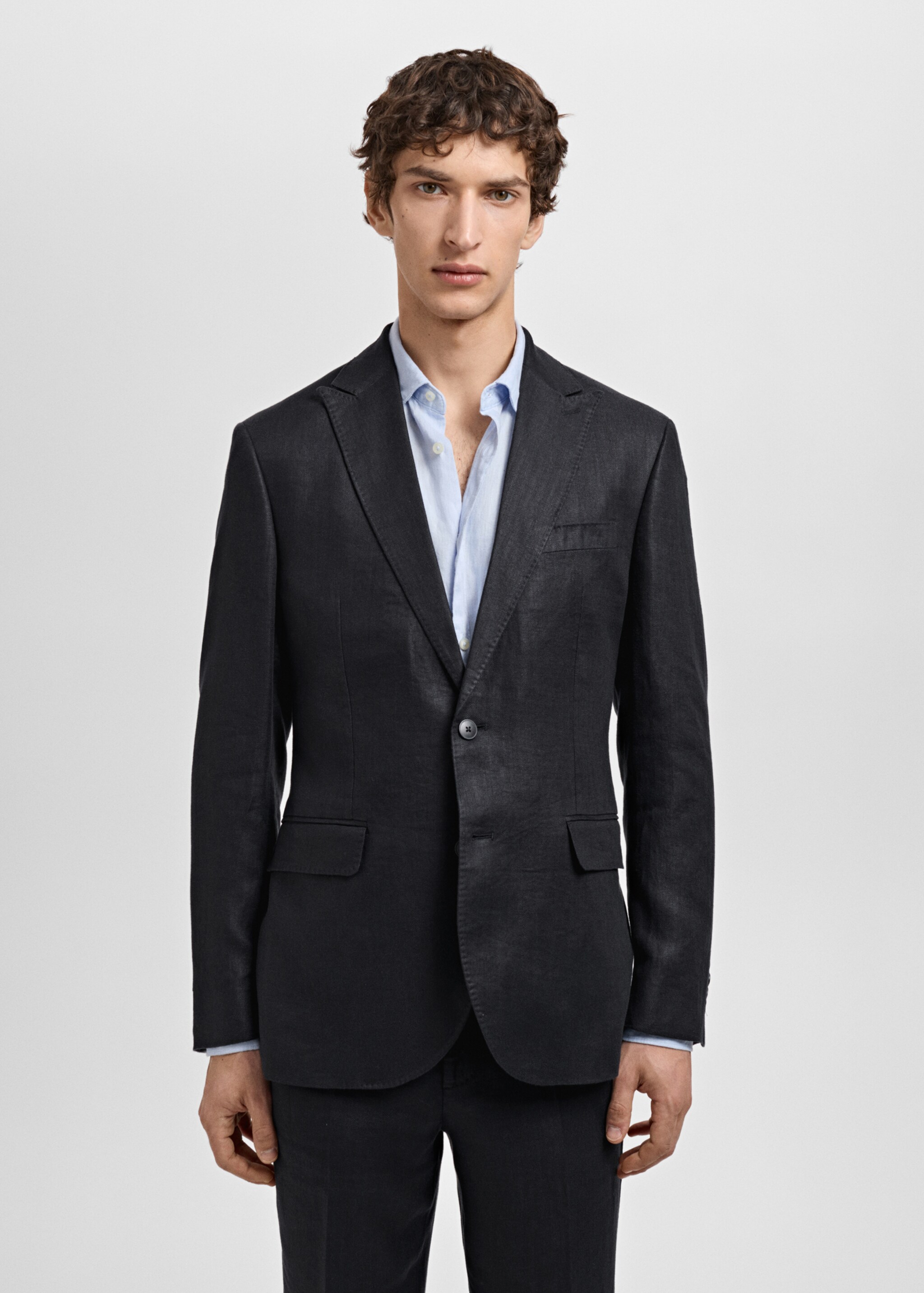 Veste costume Amalfi 100 % lin slim-fit - Plan moyen, Noir. Ref: 87035925-00.