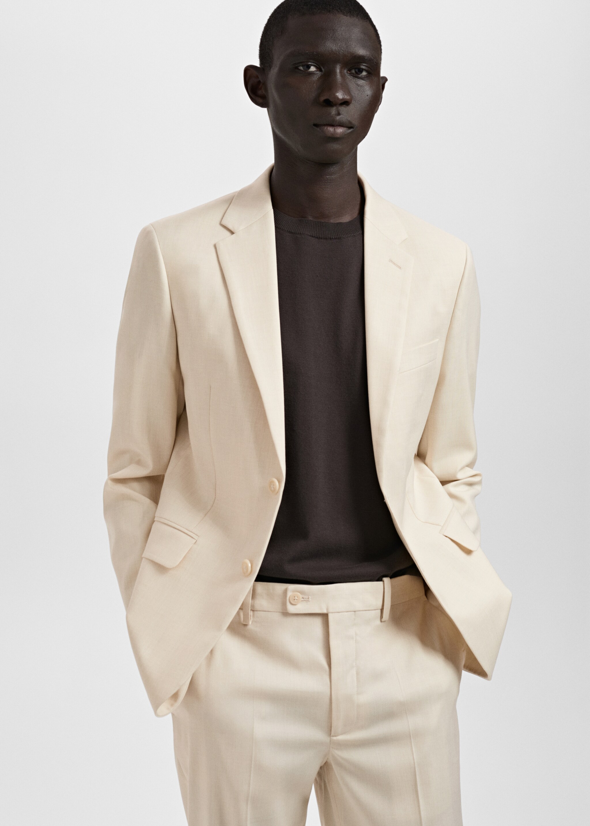 Milan slim-fit suit jacket - Details of the article 6, Ecru. Ref: 87035926-00.