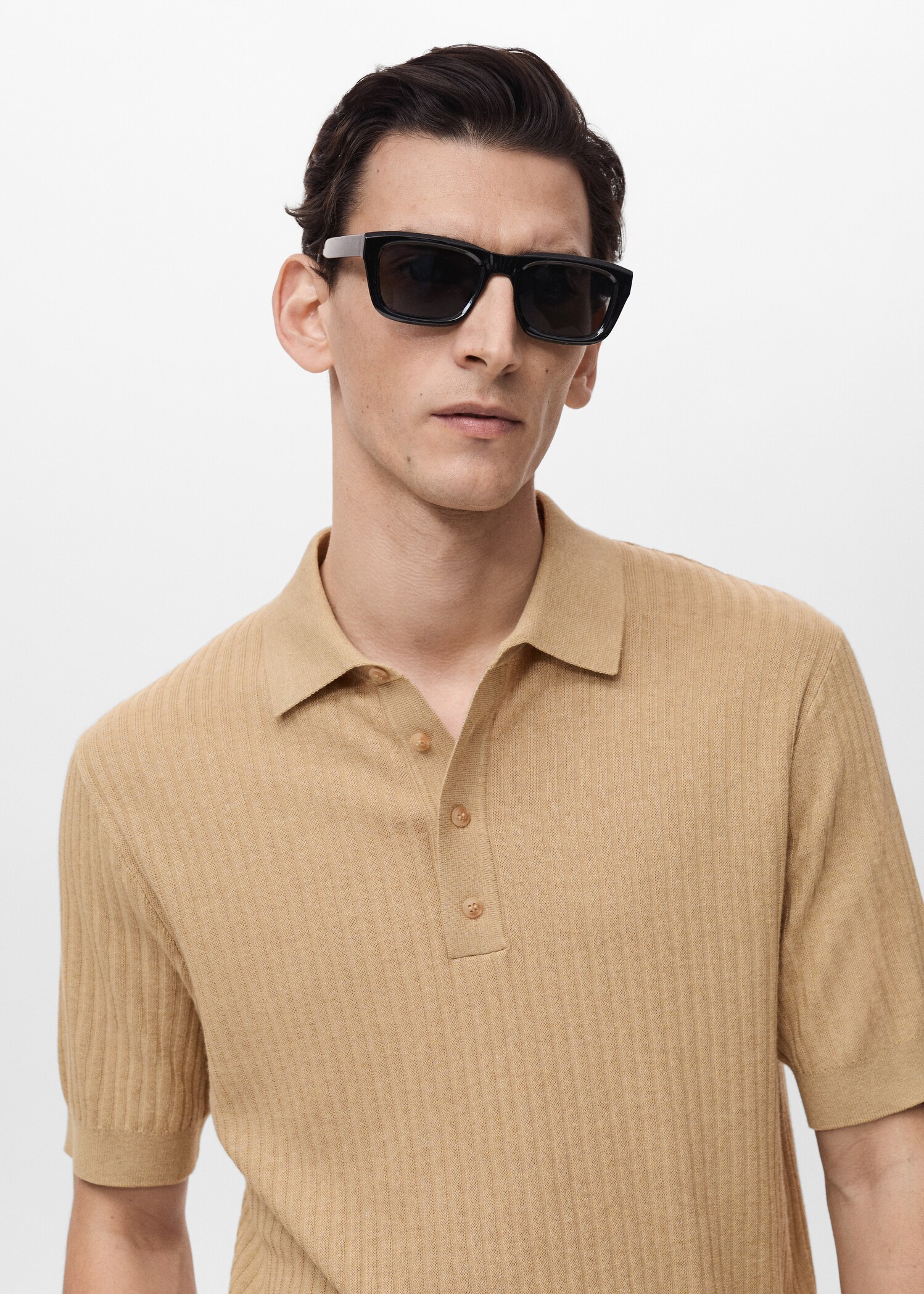 Rib-knit cotton-blend polo shirt - Details of the article 1