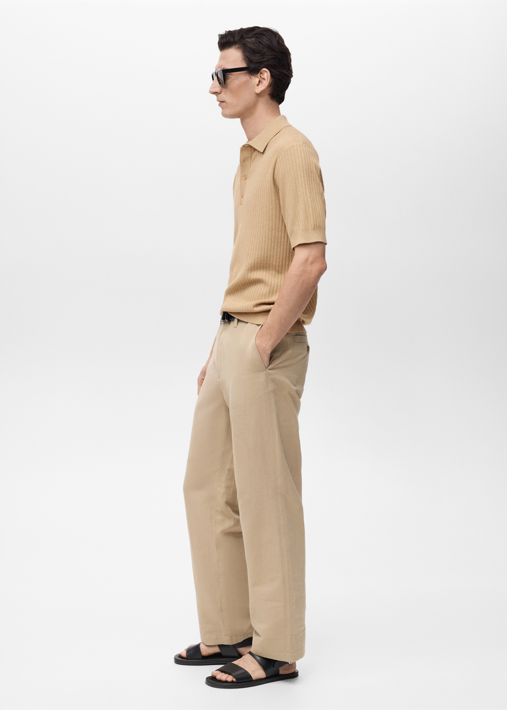 Rib-knit cotton-blend polo shirt - Details of the article 2, Beige. Ref: 87035935-00.