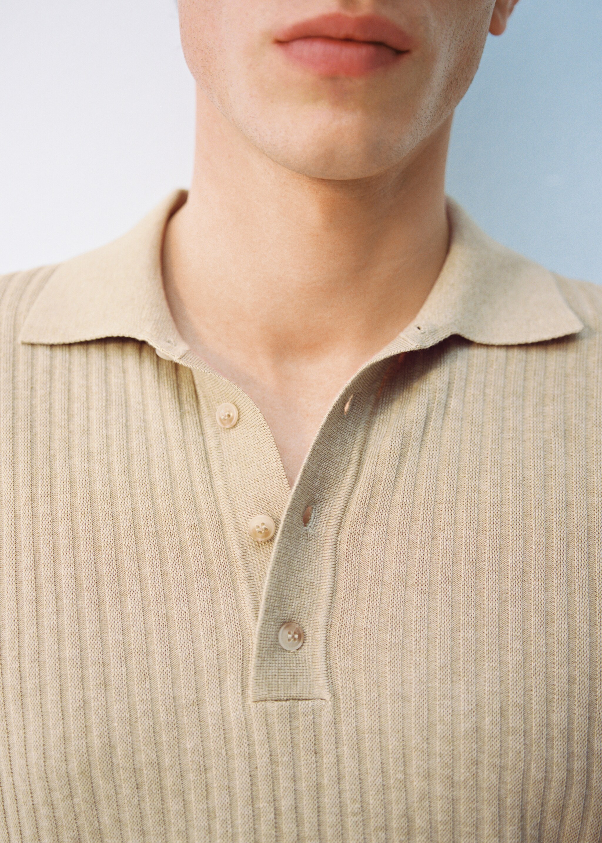 Rib-knit cotton-blend polo shirt - Details of the article 3, Beige. Ref: 87035935-00.