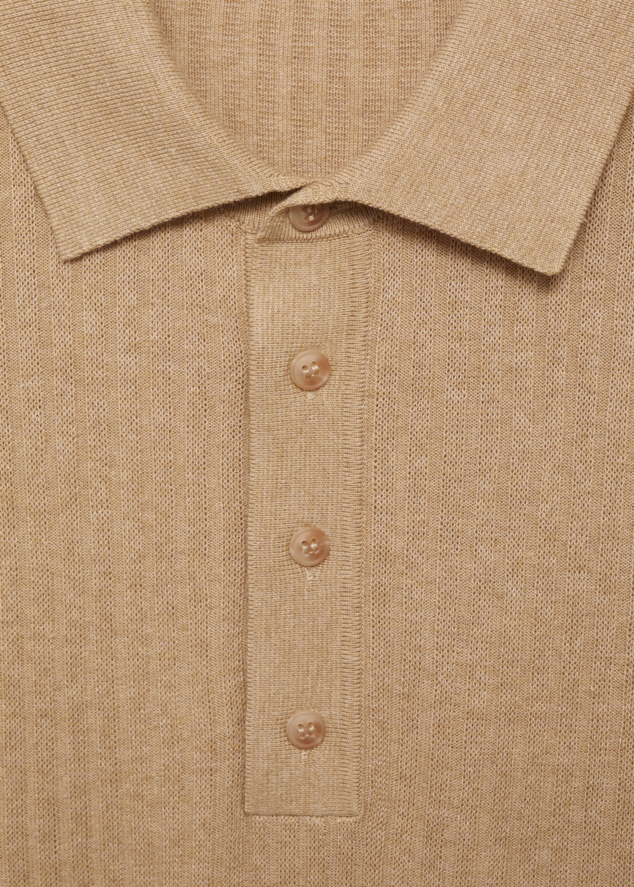 Rib-knit cotton-blend polo shirt - Details of the article 8, Beige. Ref: 87035935-00.