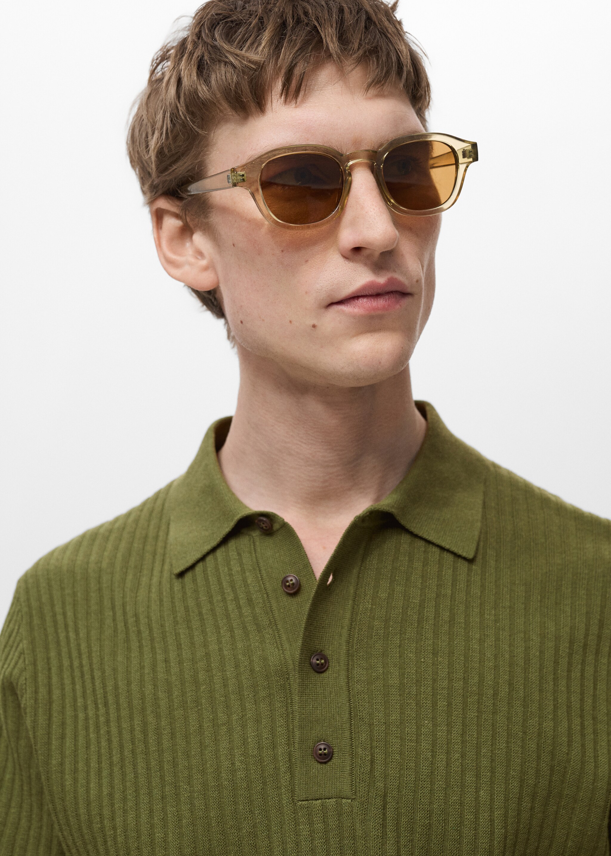 Rib-knit cotton-blend polo shirt - Details of the article 1, Green. Ref: 87035935-00.