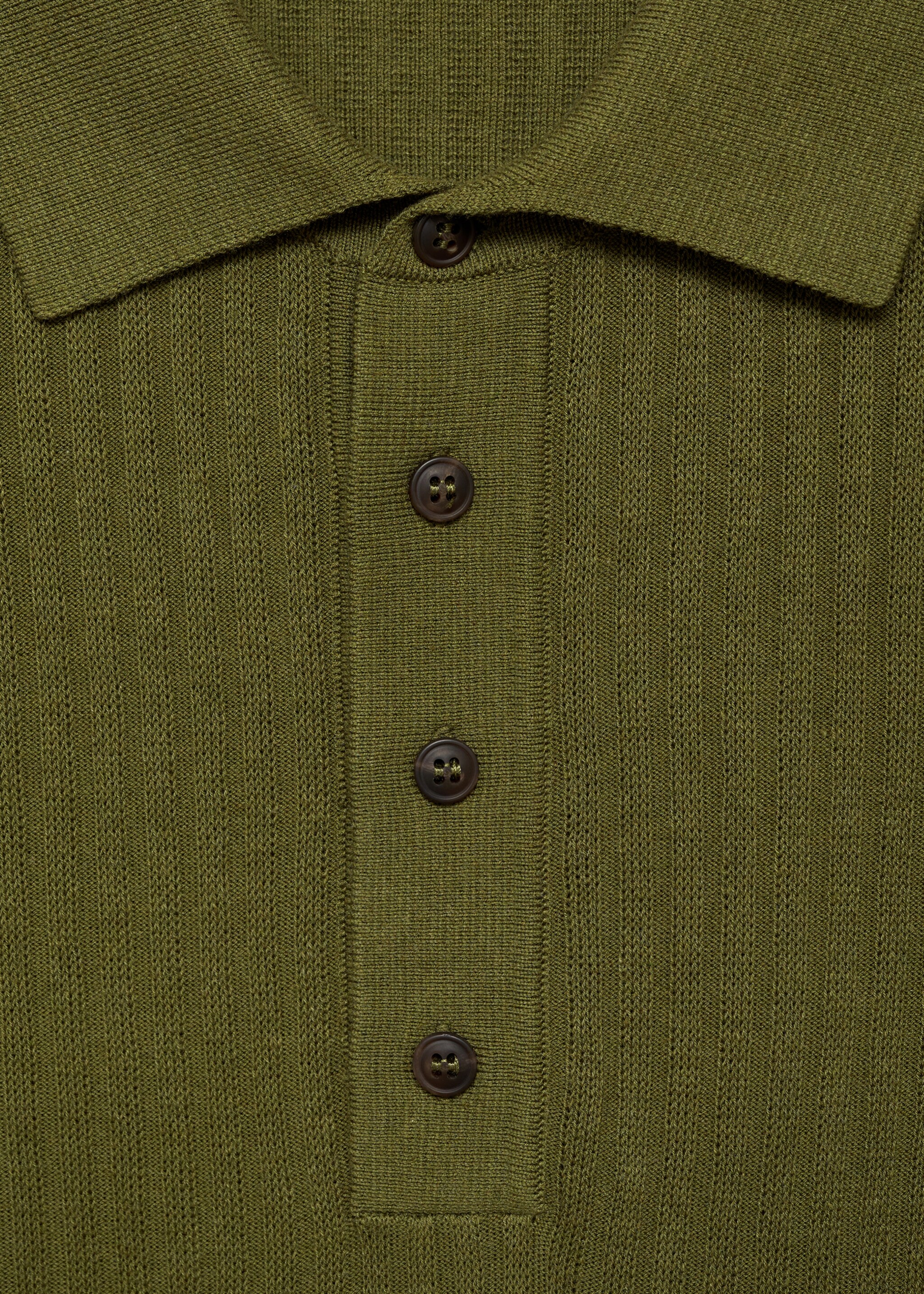 Rib-knit cotton-blend polo shirt - Details of the article 8, Green. Ref: 87035935-00.