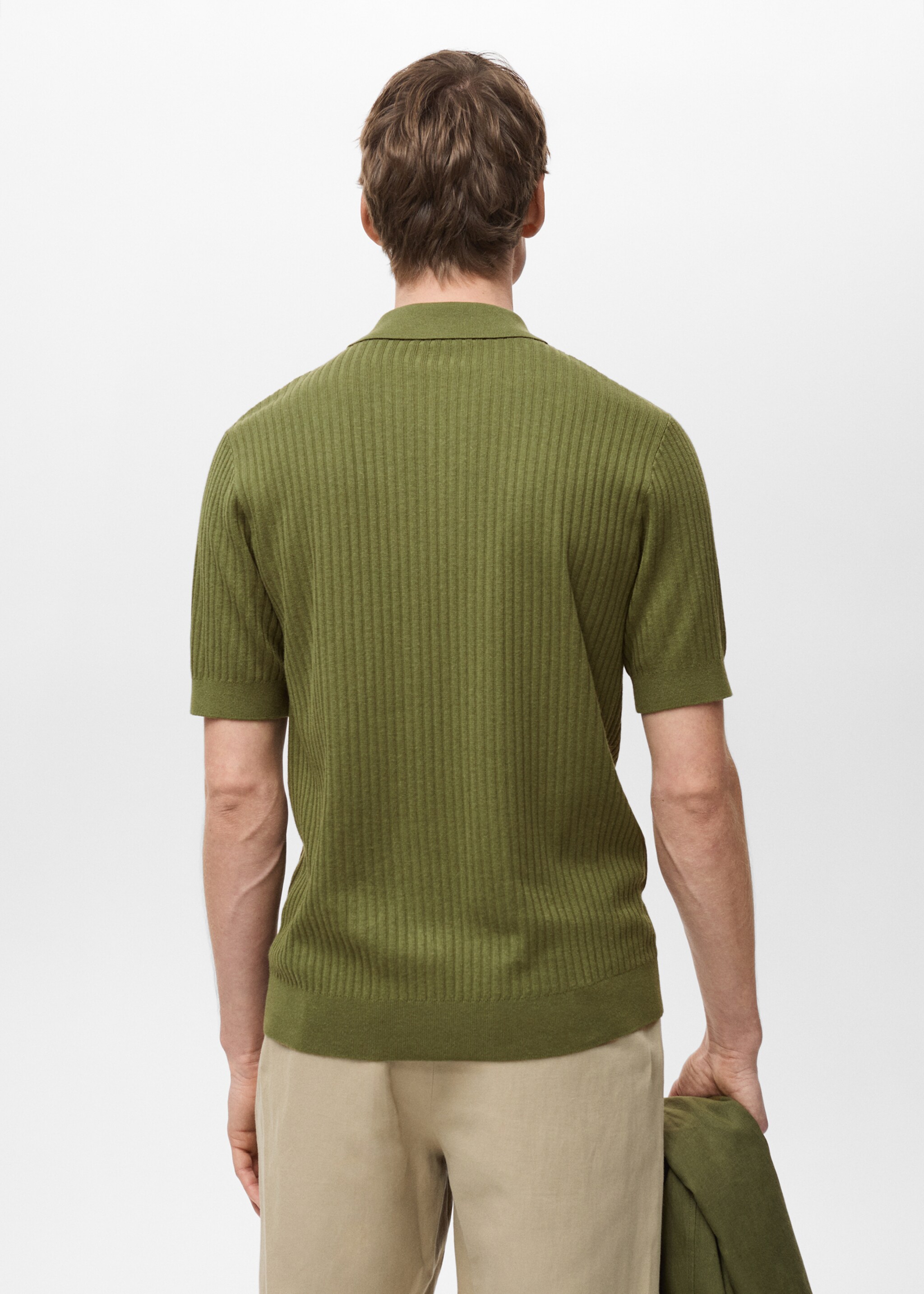 Rib-knit cotton-blend polo shirt - Reverse of the article, Green. Ref: 87035935-00.