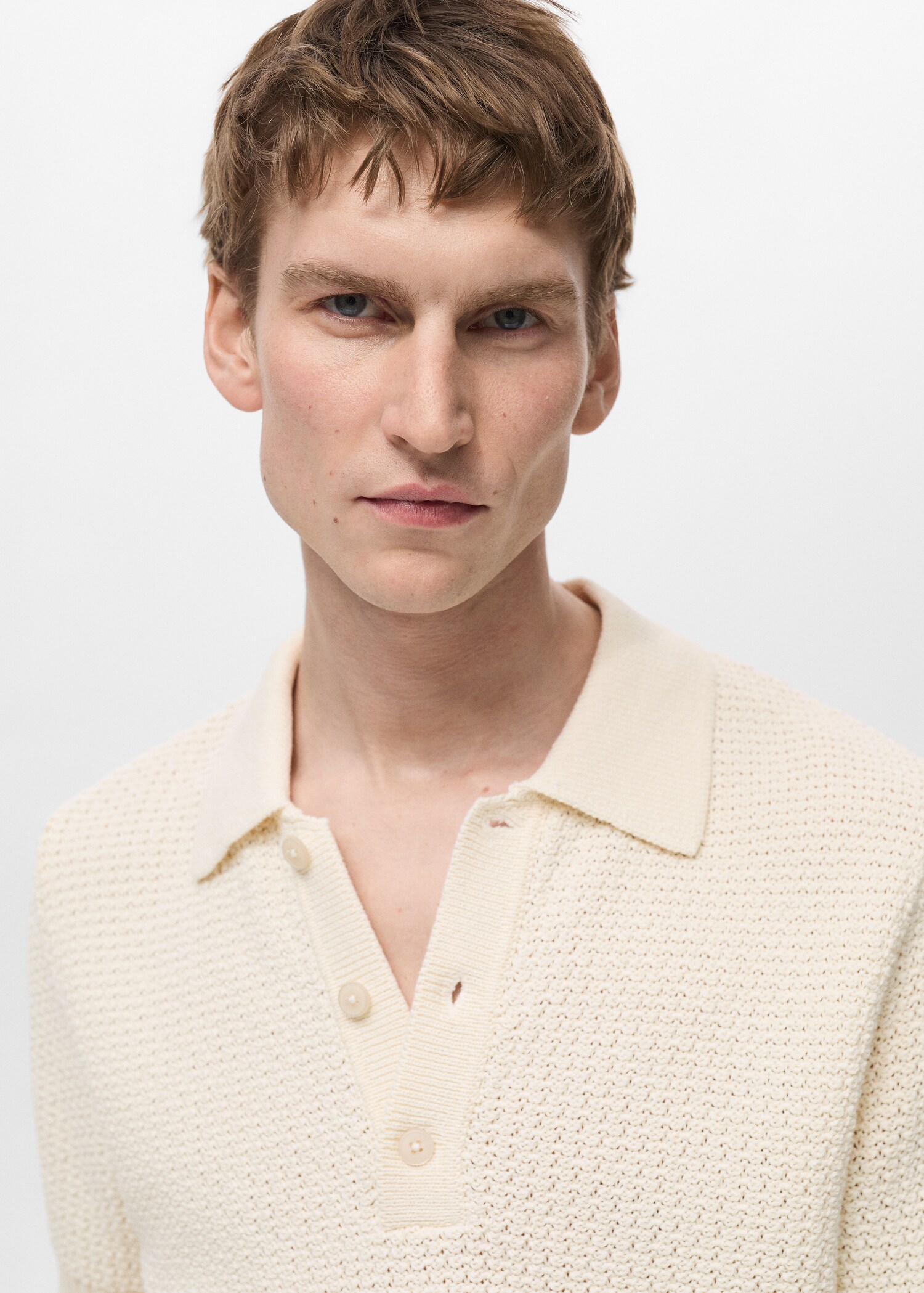 Openwork cotton knitte polo shirt - Details of the article 1