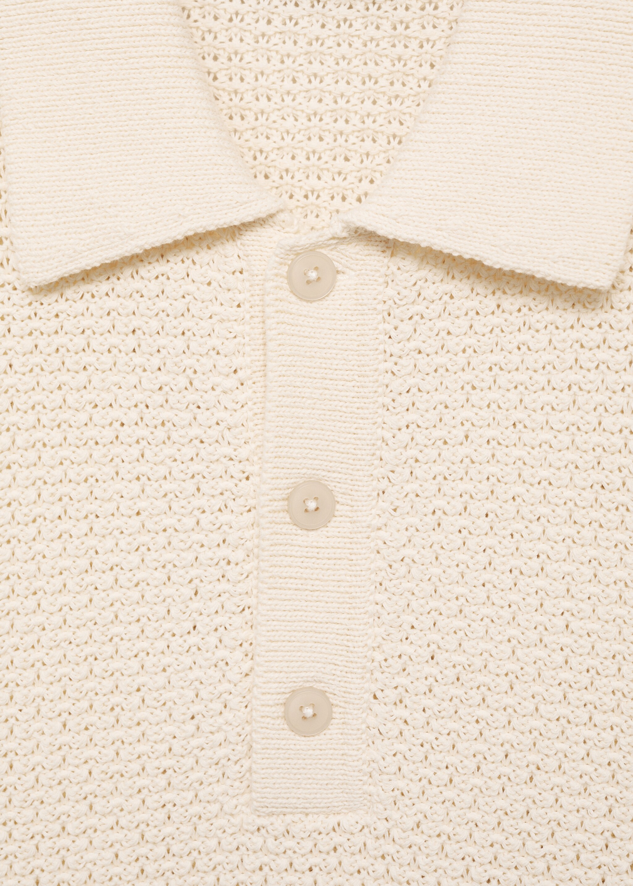 Openwork cotton knitte polo shirt - Details of the article 8, Ivory White. Ref: 87035936-00.