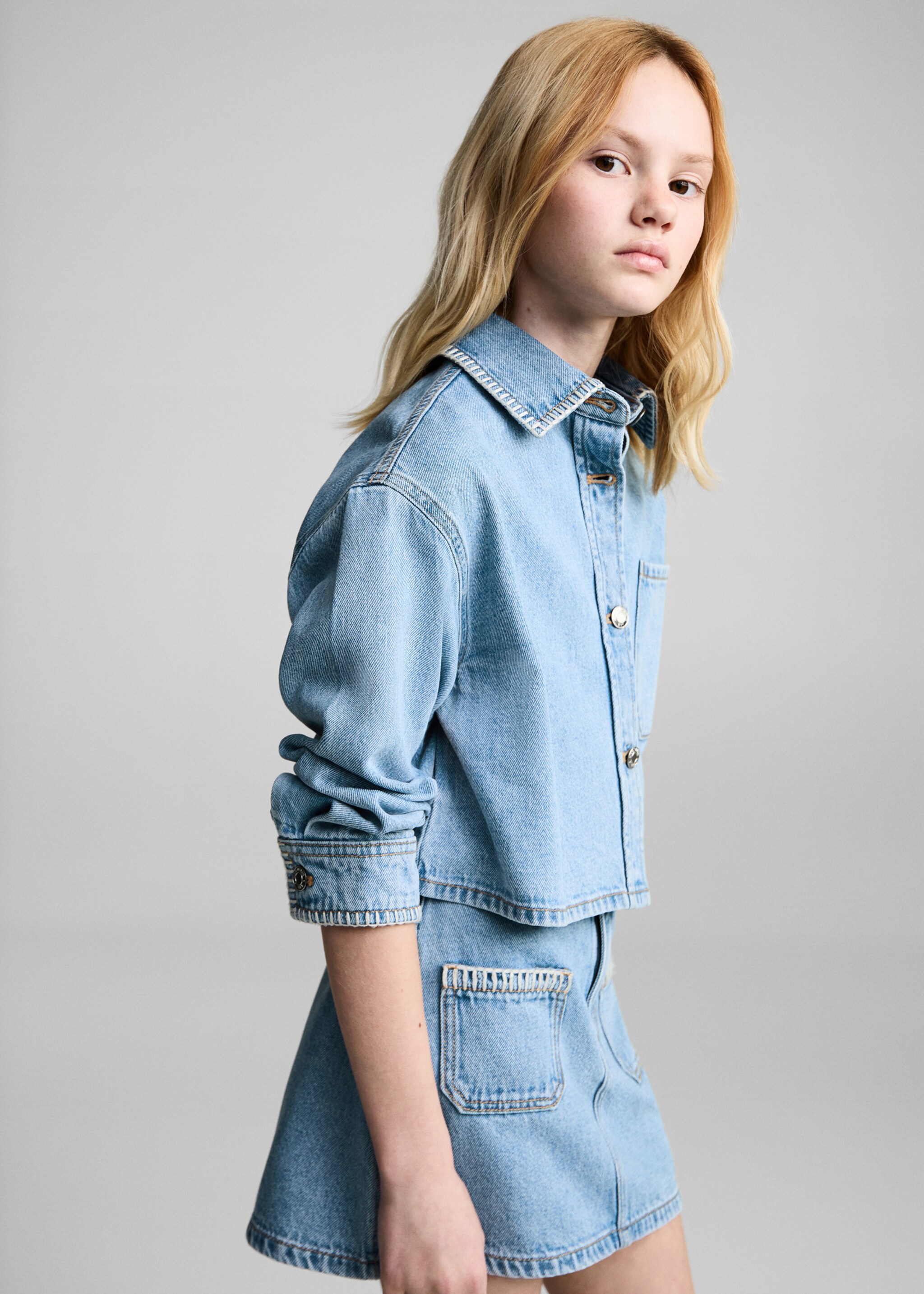 Crop spijkerjack - Middenvlak, Middenblauw. Ref: 87035949-00.