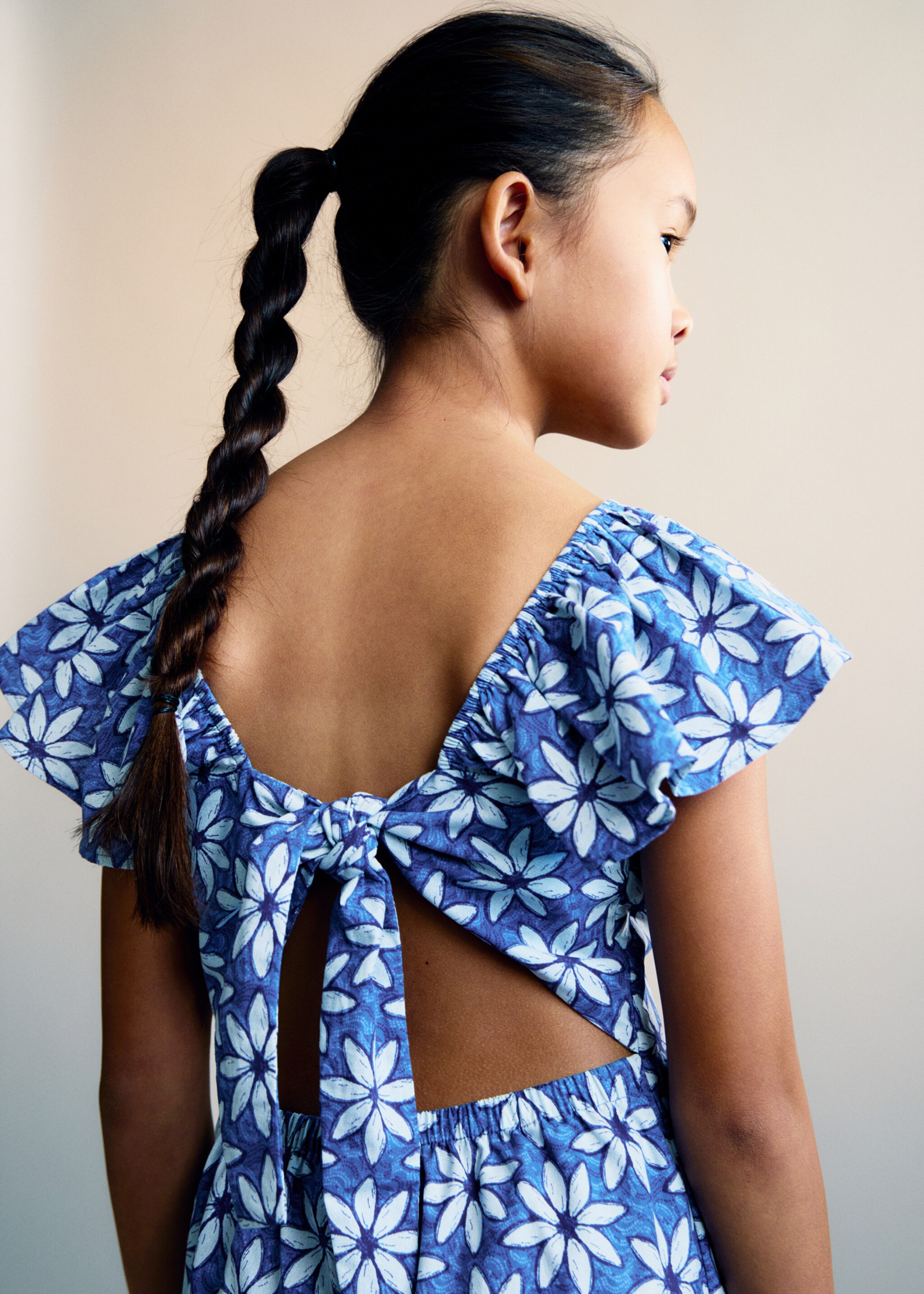 Combinaison à fleurs dos ouvert - Verso de l’article, Bleu. Ref: 87035990-00.