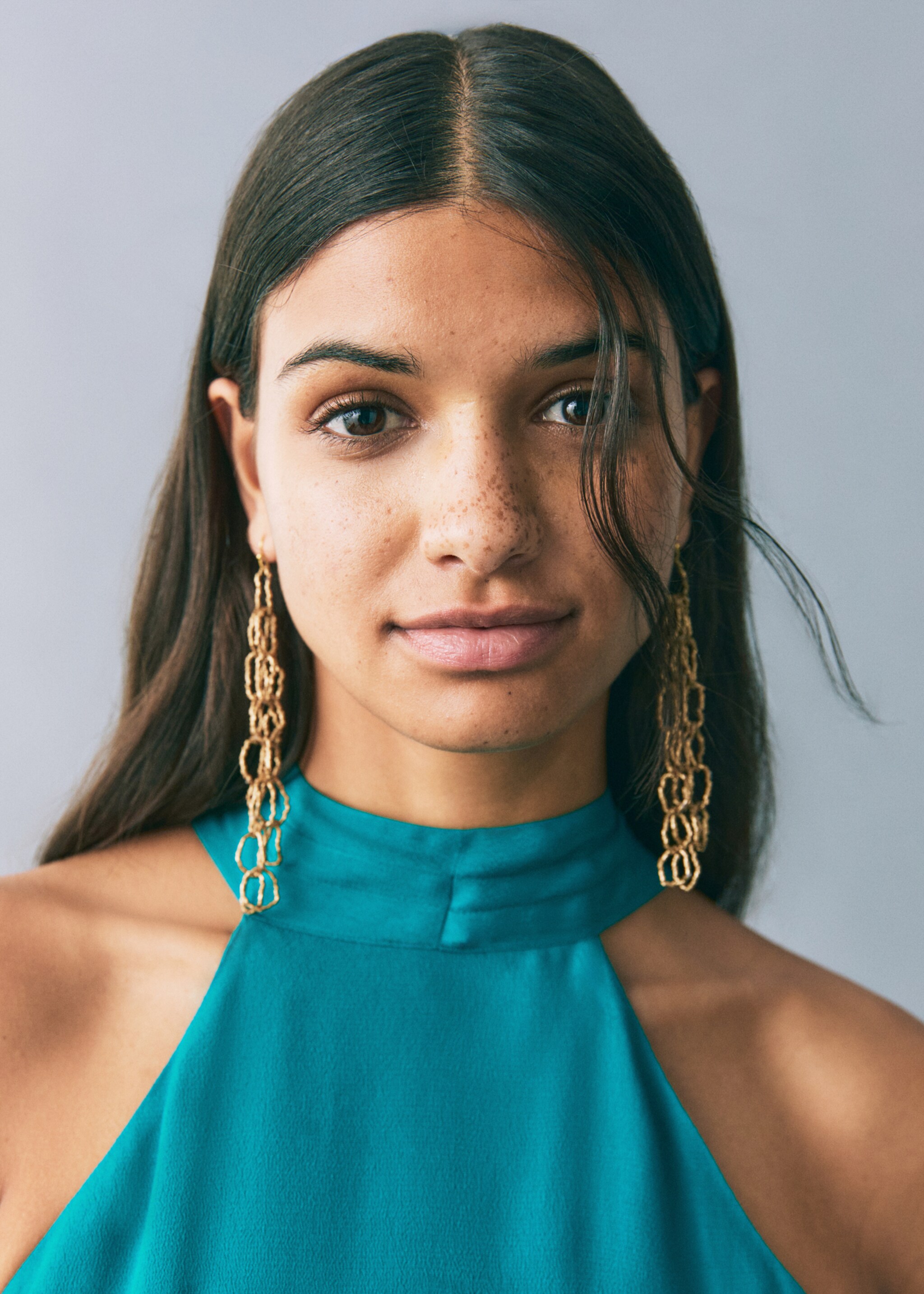 Vestit llarg coll halter - Detall de l'article 1, Turquesa. Ref: 87036359-00.