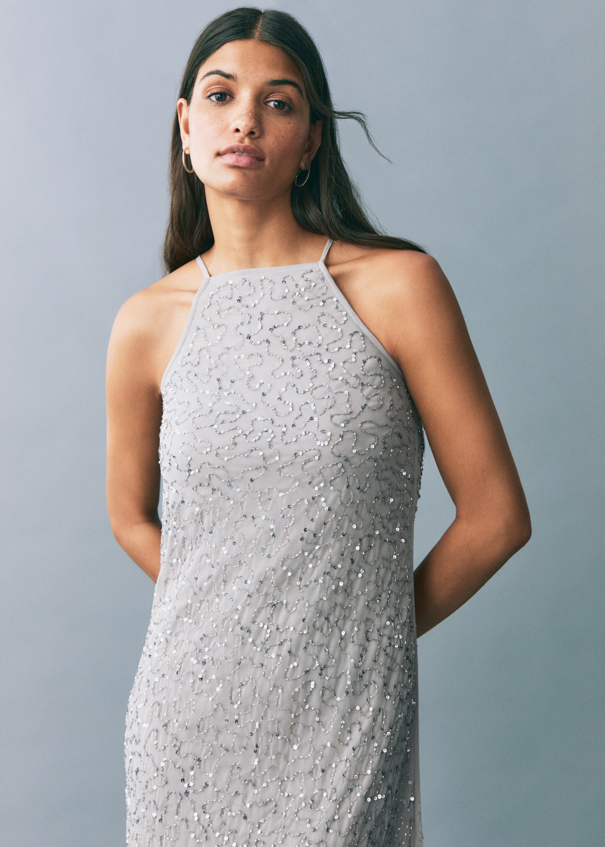 Vestit tul cristalls - Pla mig, Platejat. Ref: 87036360-00.