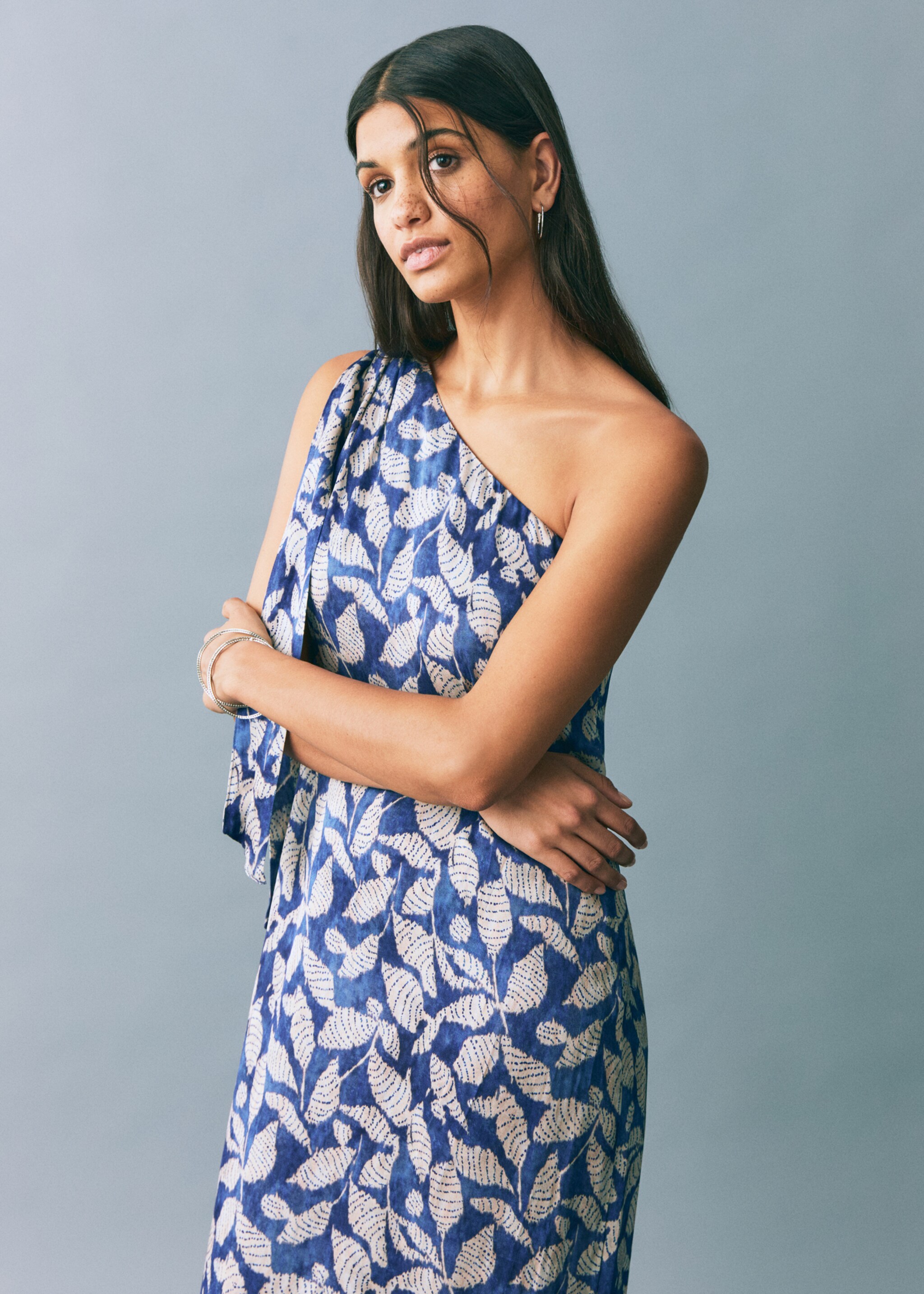 Printed asymmetrical dress - Medium plane, Dark Navy. Ref: 87036369-00.