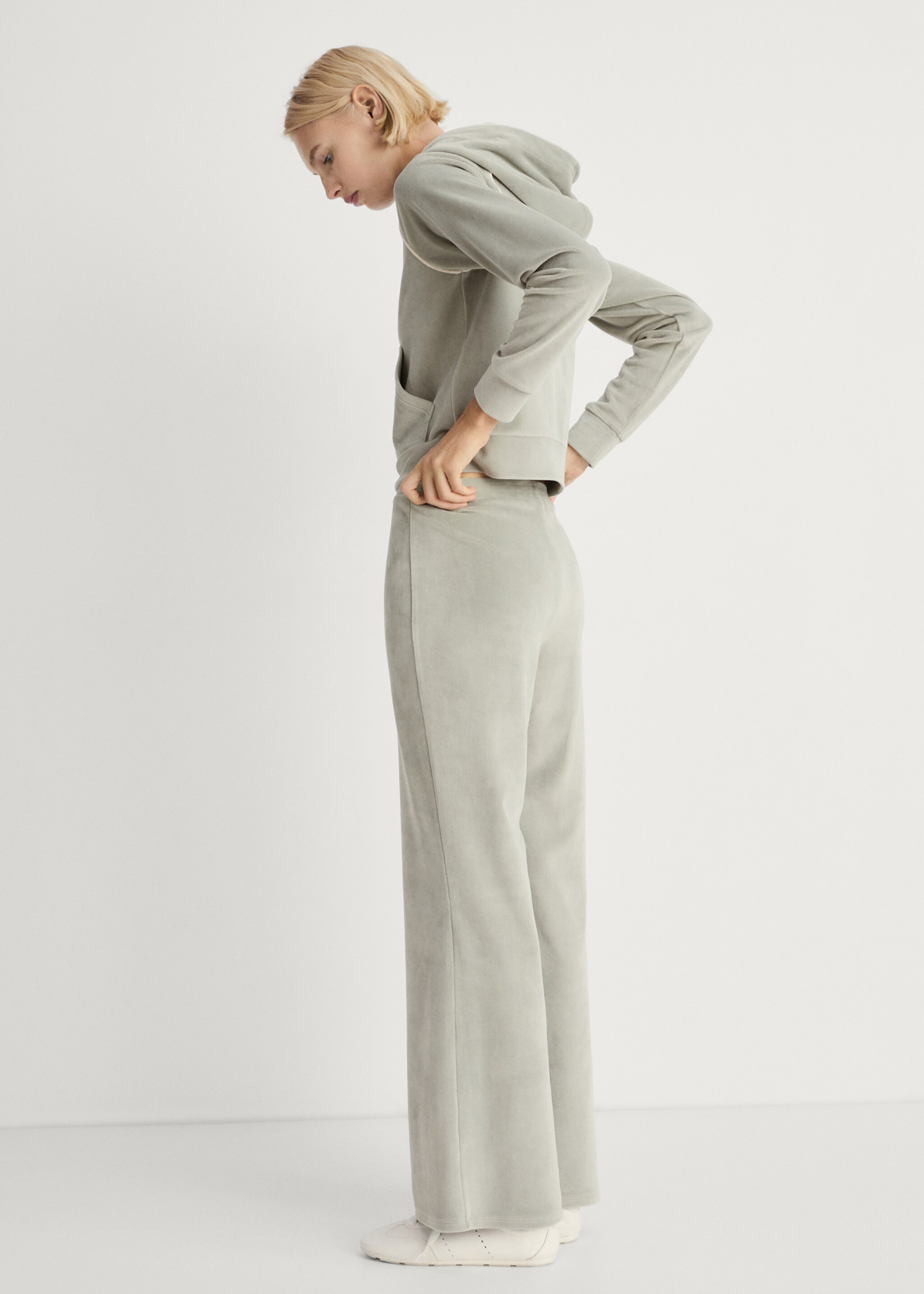 Soft-touch velour trousers - Details of the article 2, Aqua Green. Ref: 87036710-00.