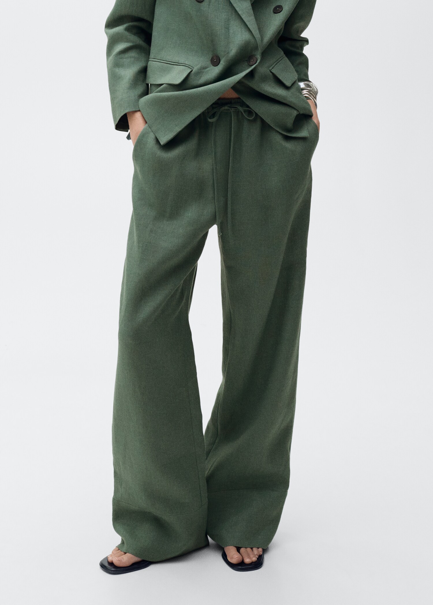 Straight linen-blend trousers - Medium plane